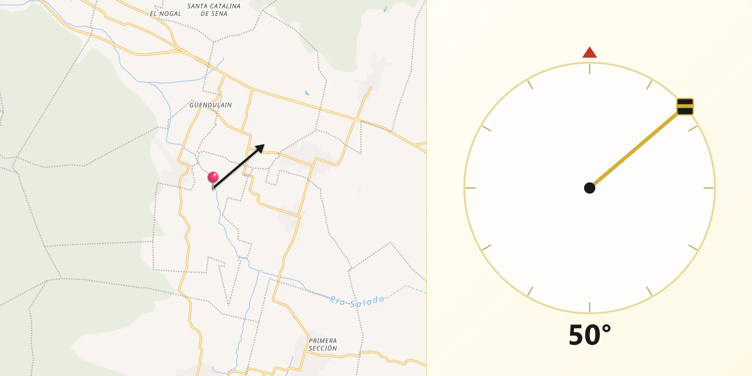 Dirección de la Qibla desde Santa María Guelacé