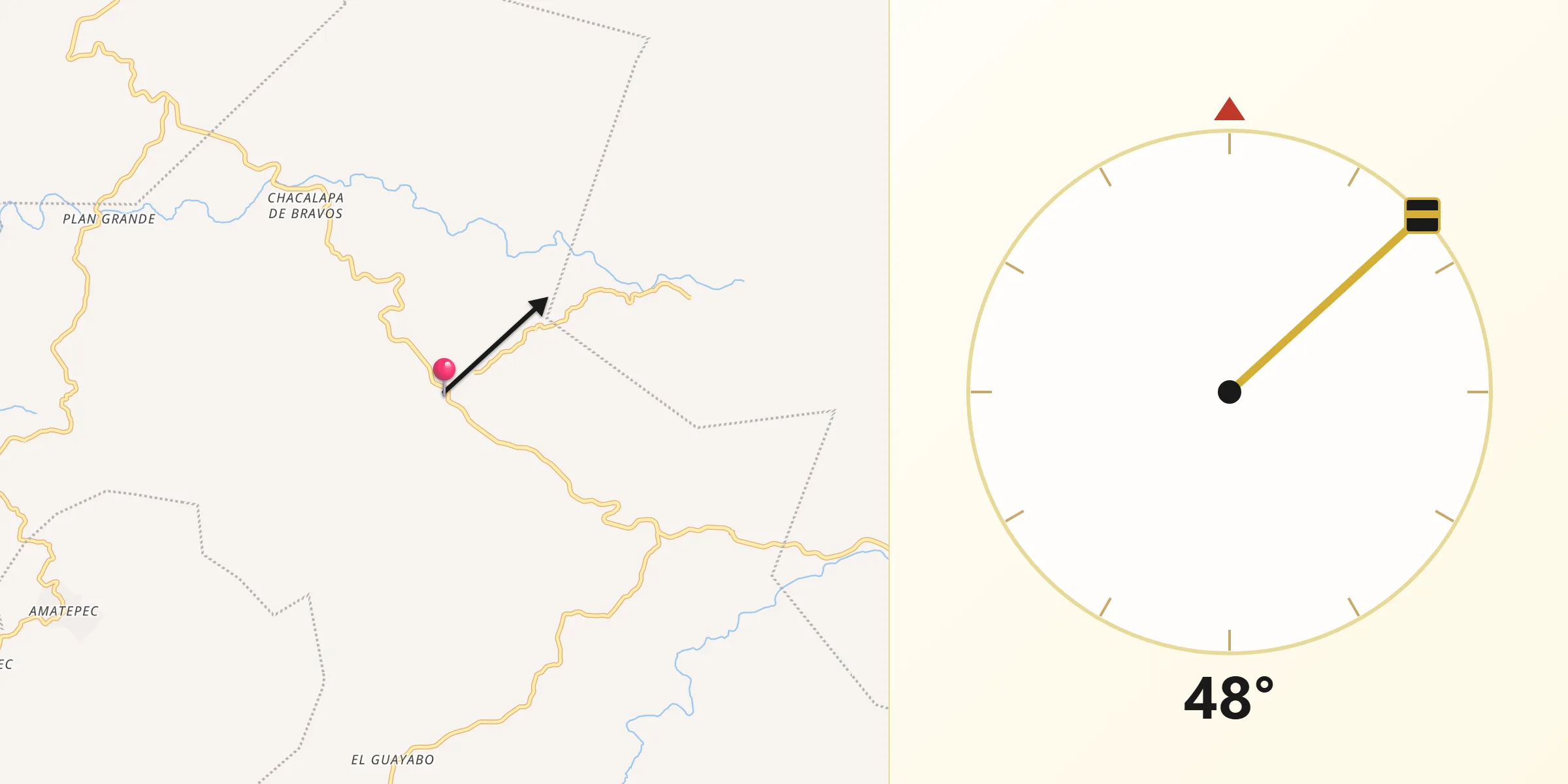 Dirección de la Qibla desde Las Mesas