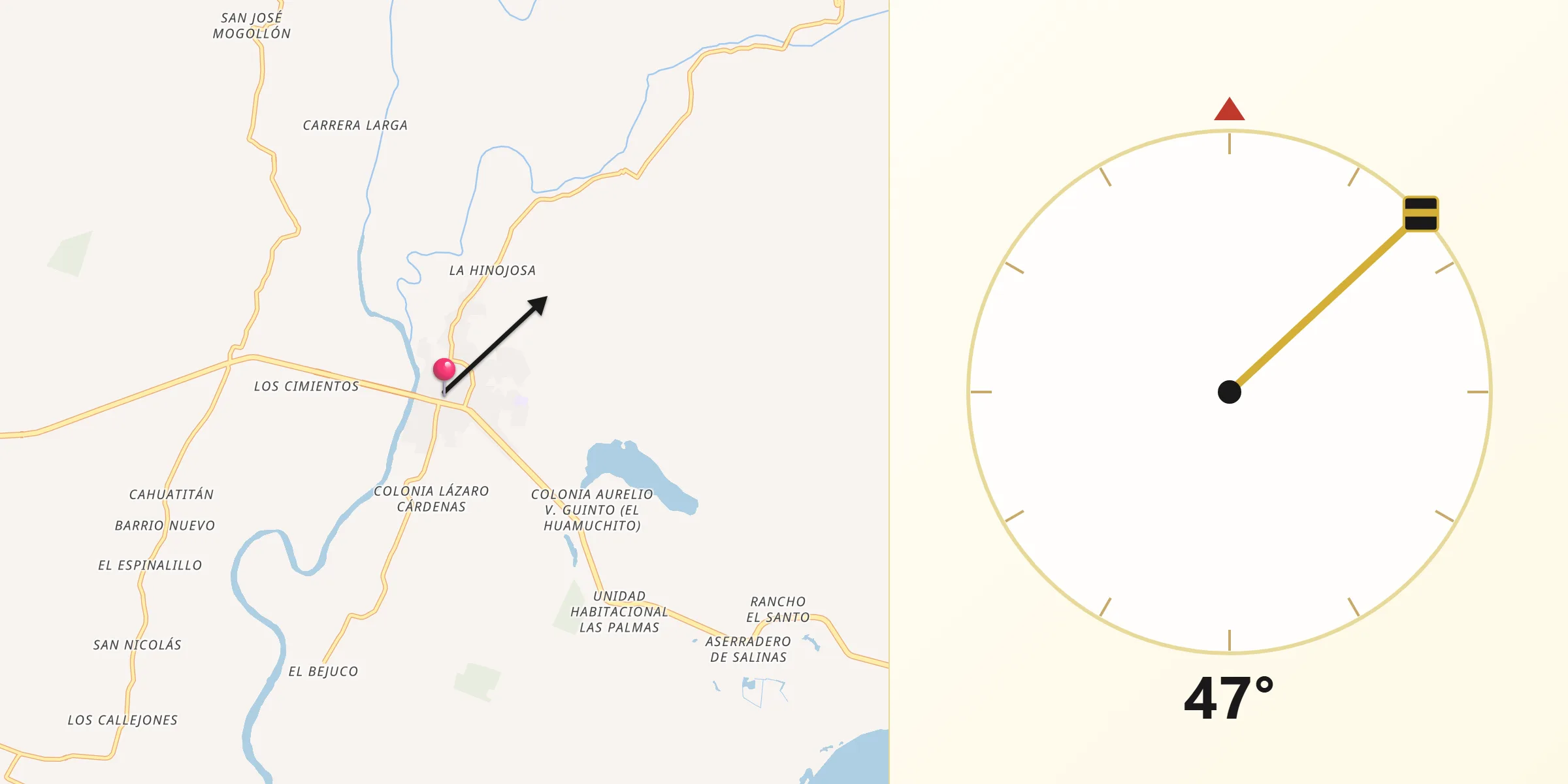 Dirección de la Qibla desde Coyuca de Benítez