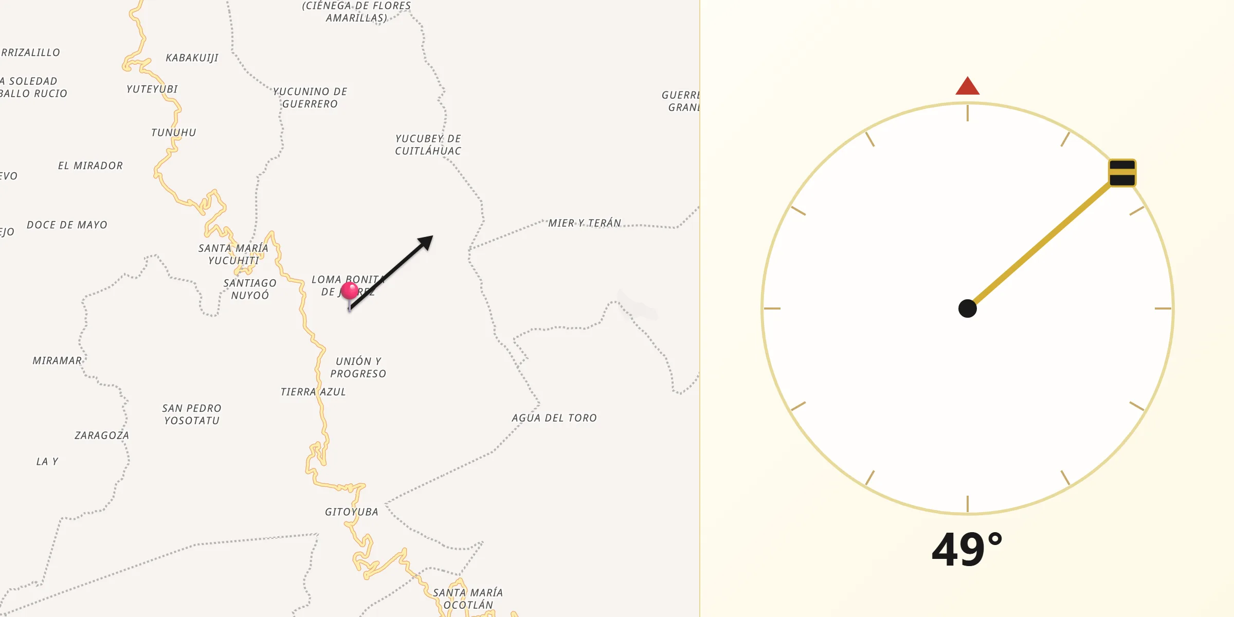 Dirección de la Qibla desde Santiago Nuyoó
