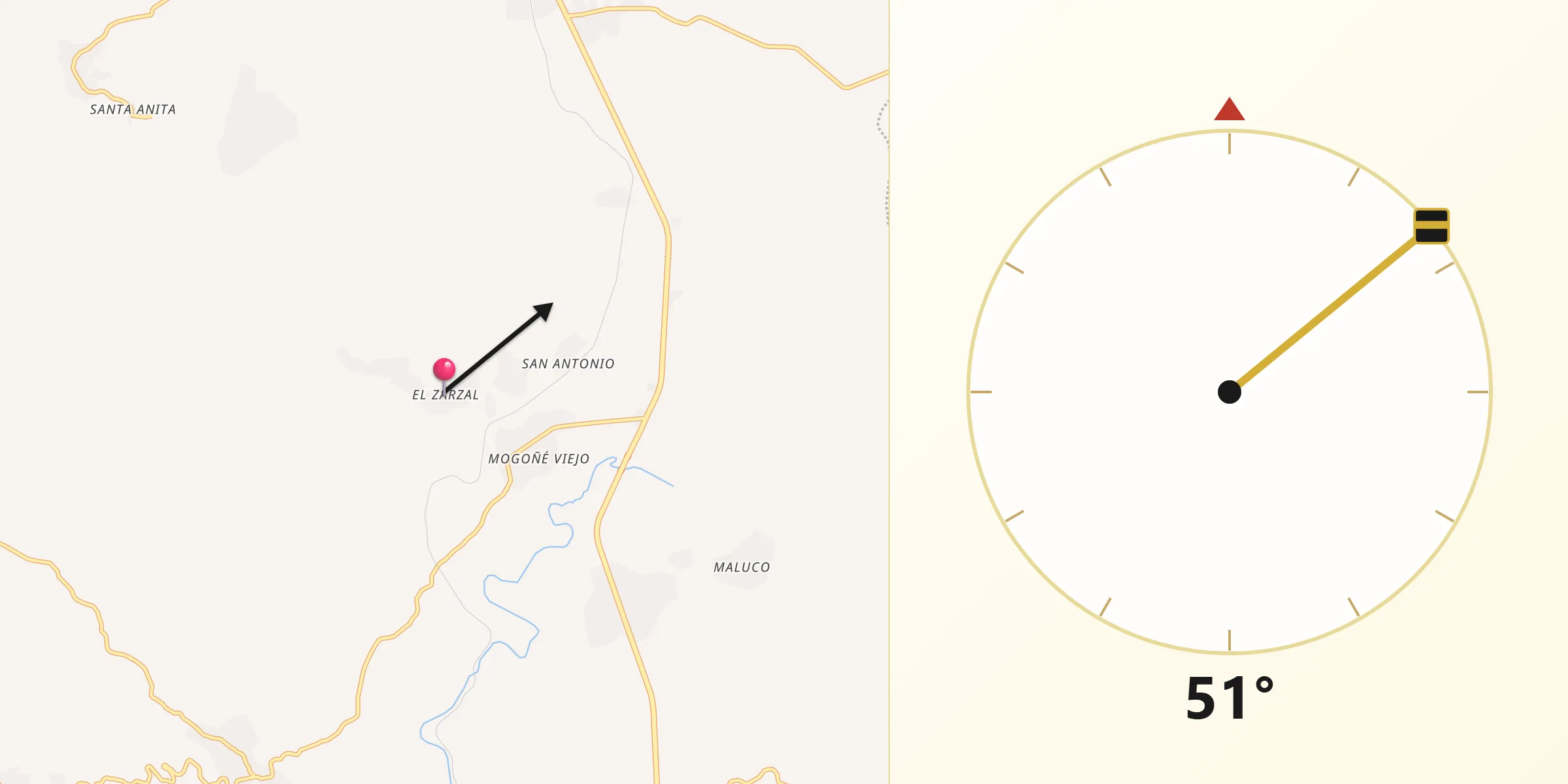 Dirección de la Qibla desde Zarzal