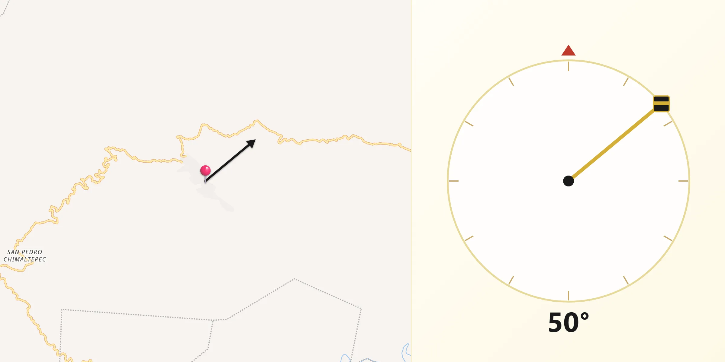 Dirección de la Qibla desde Santiago Malacatepec