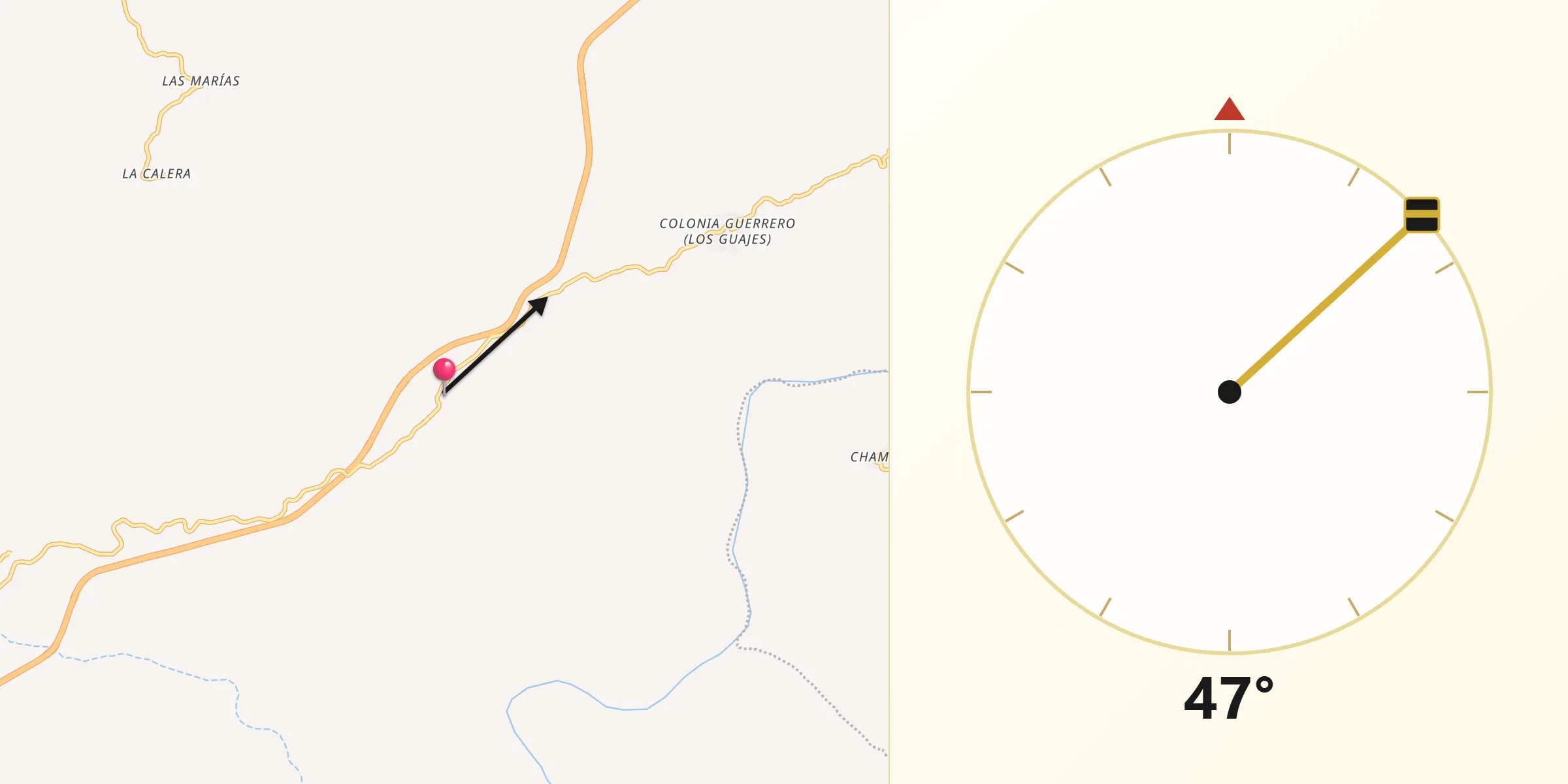 Dirección de la Qibla desde Dos Arroyos