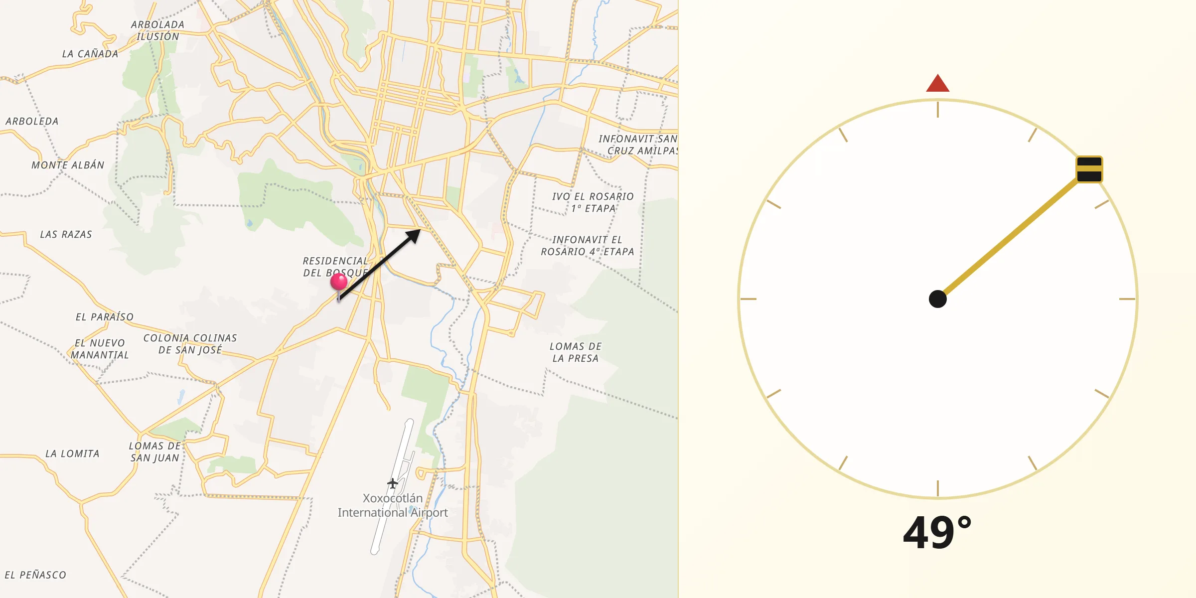 Dirección de la Qibla desde Xoxocotlan