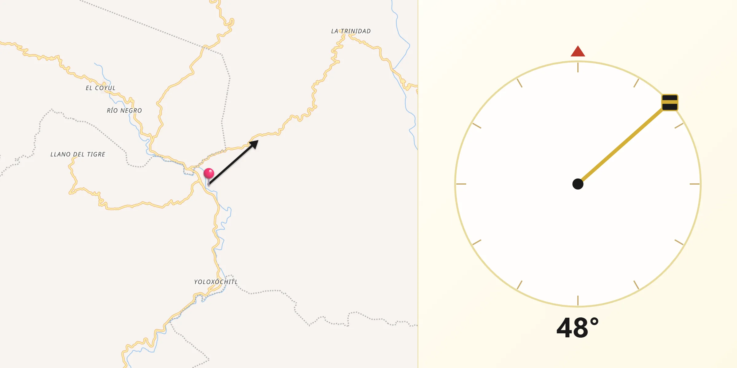 Dirección de la Qibla desde Rancho Viejo (Rancho Nuevo de la Democracia)