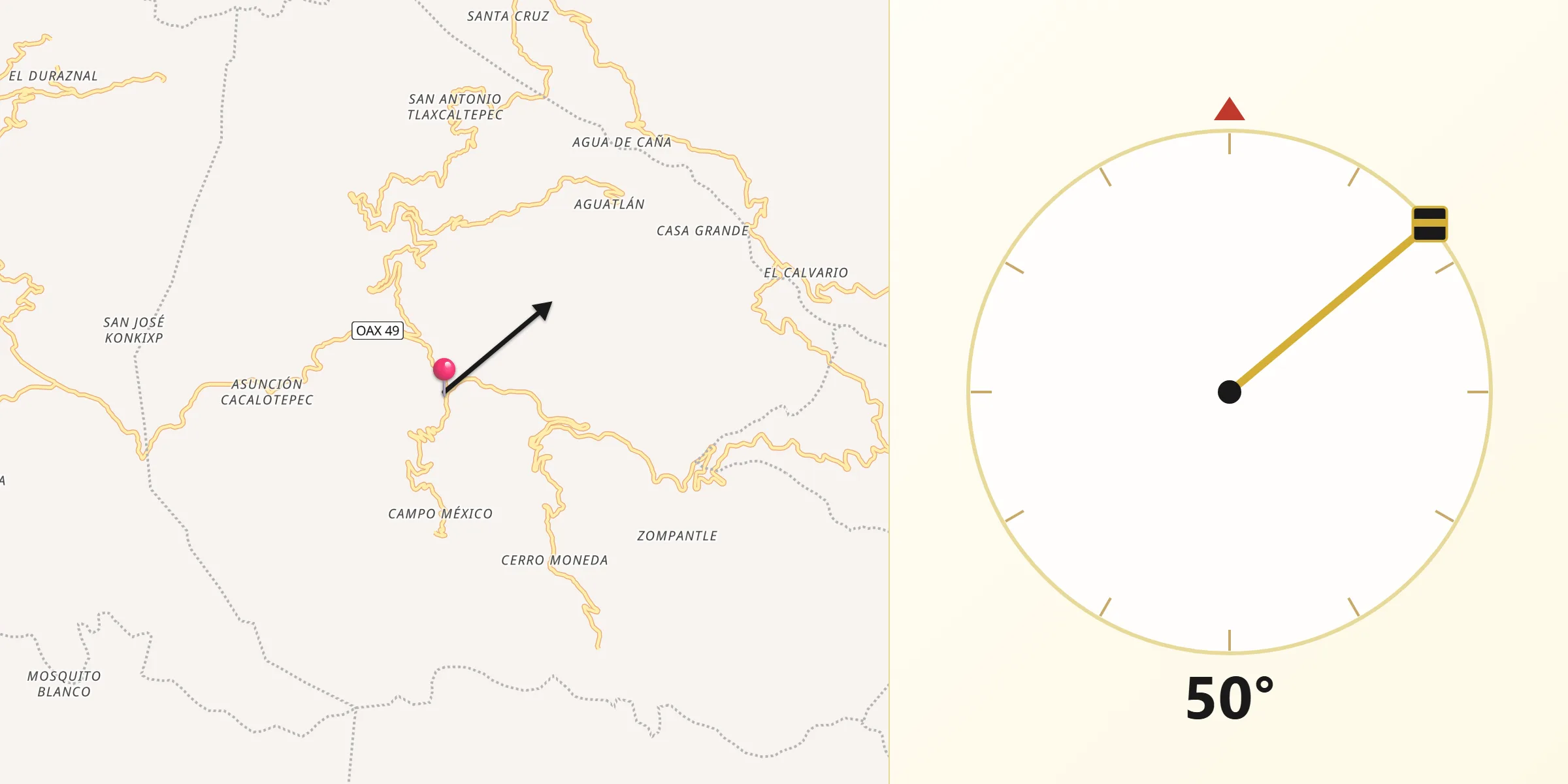 Dirección de la Qibla desde Asunción Cacalotepec