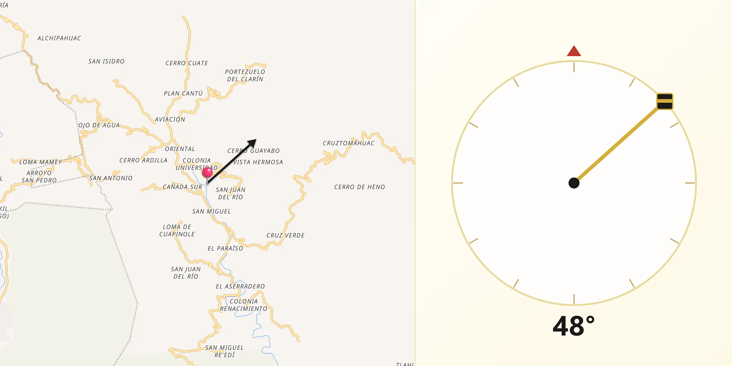 Dirección de la Qibla desde Iliatenco