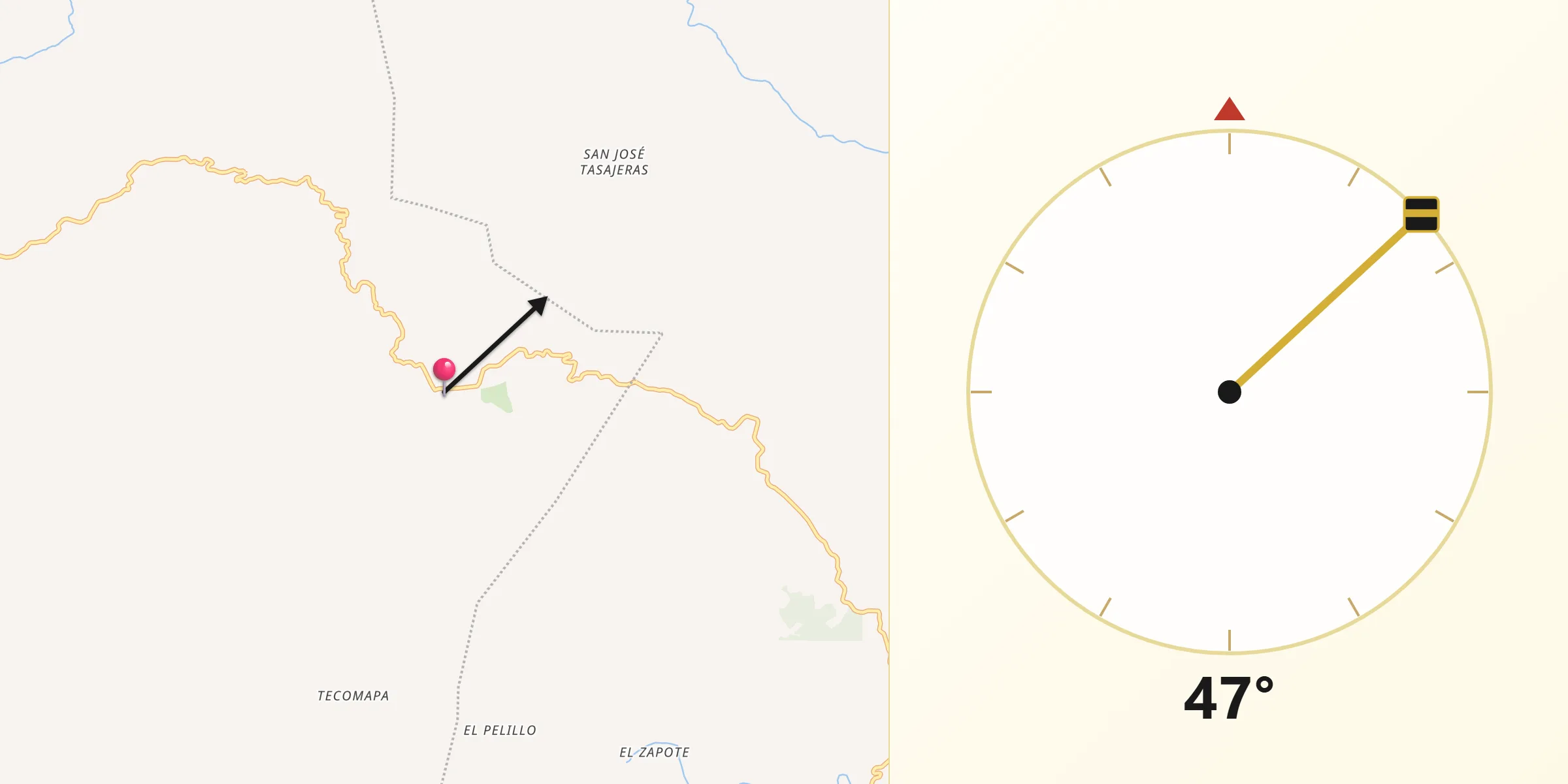 Dirección de la Qibla desde Ocotillo