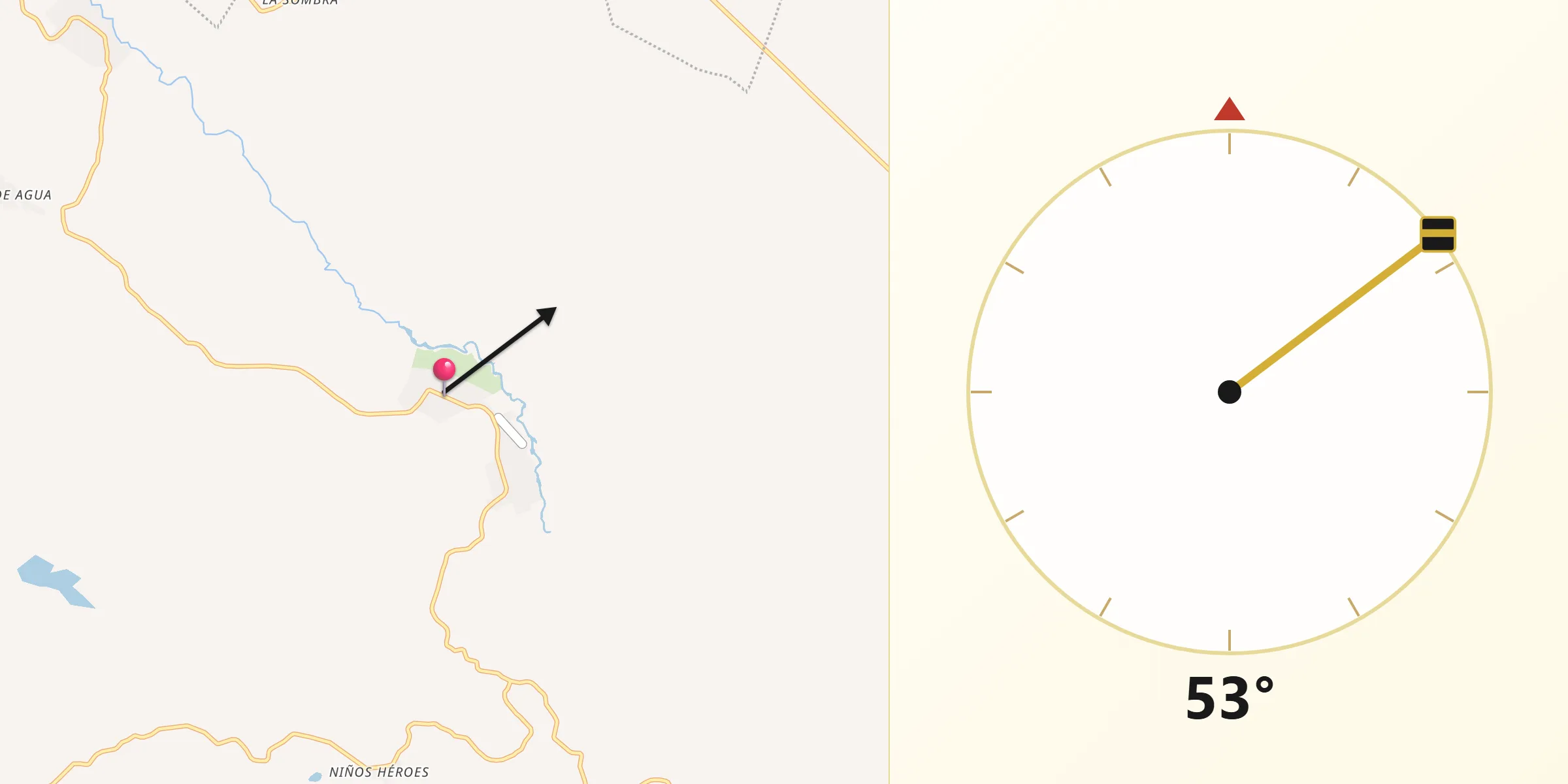 Dirección de la Qibla desde Arroyo Granizo
