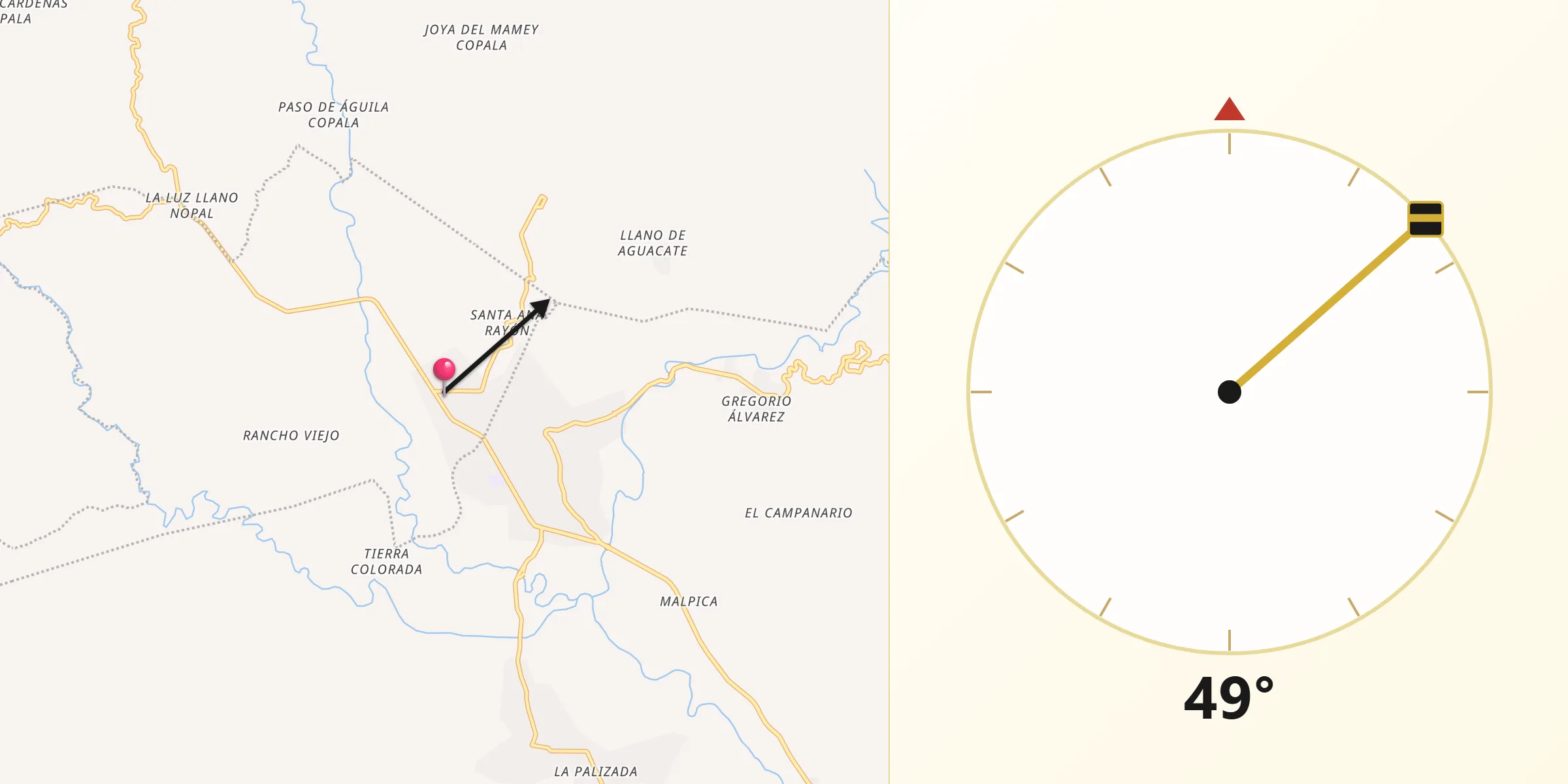 Dirección de la Qibla desde Constancia del Rosario