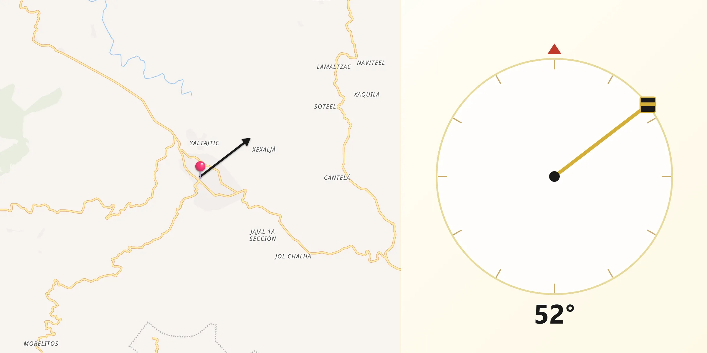 Dirección de la Qibla desde Bachajón