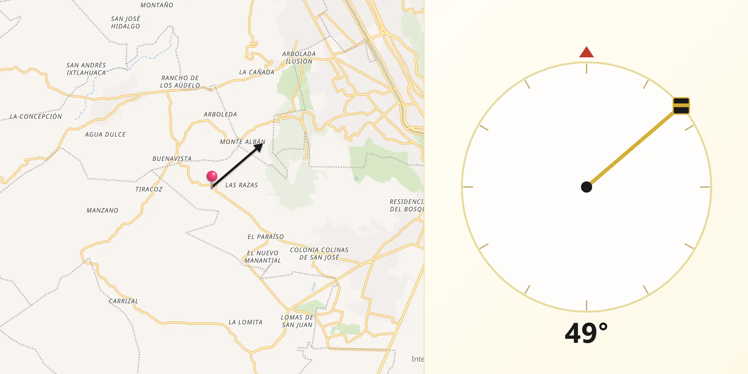 Dirección de la Qibla desde San Antonio Arrazola