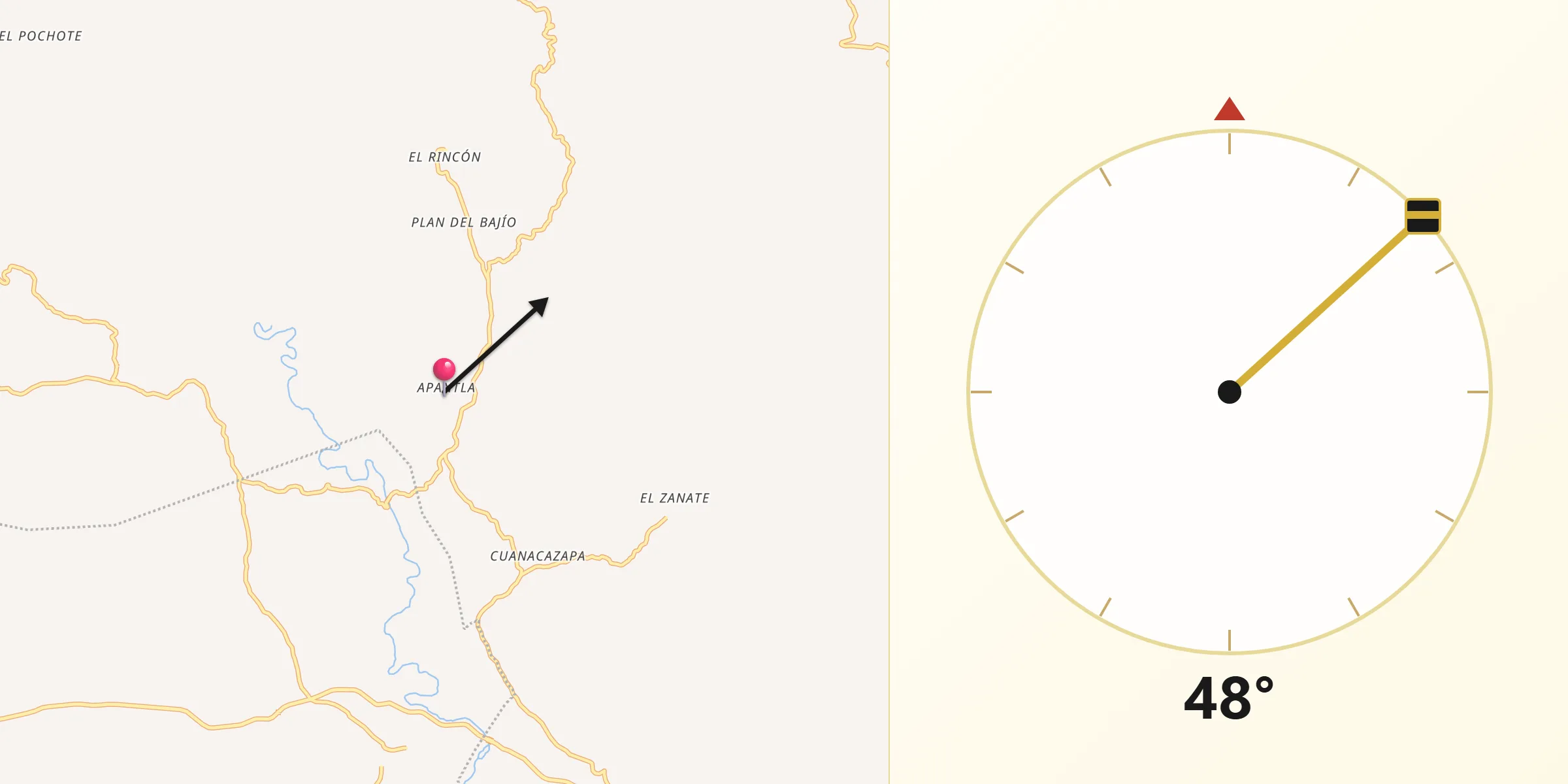 Dirección de la Qibla desde Apantla