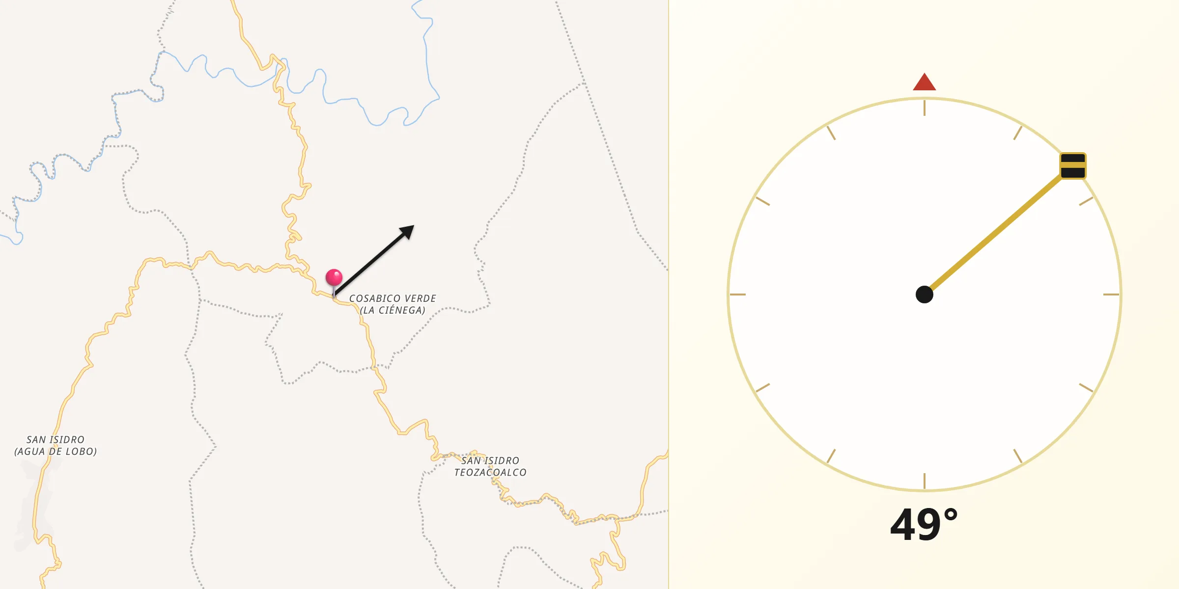 Dirección de la Qibla desde Yutanduchi de Guerrero