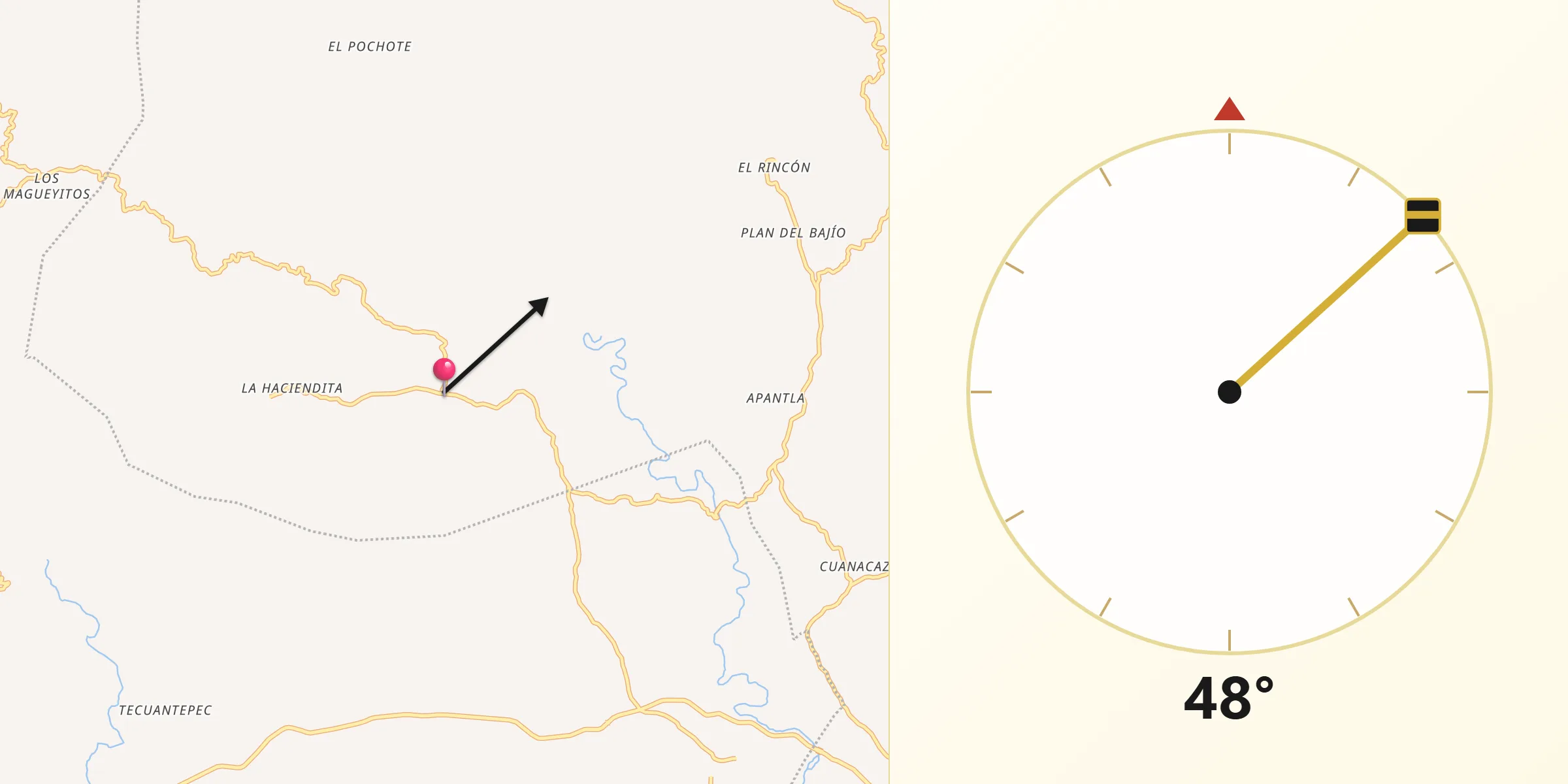 Dirección de la Qibla desde Colotepec