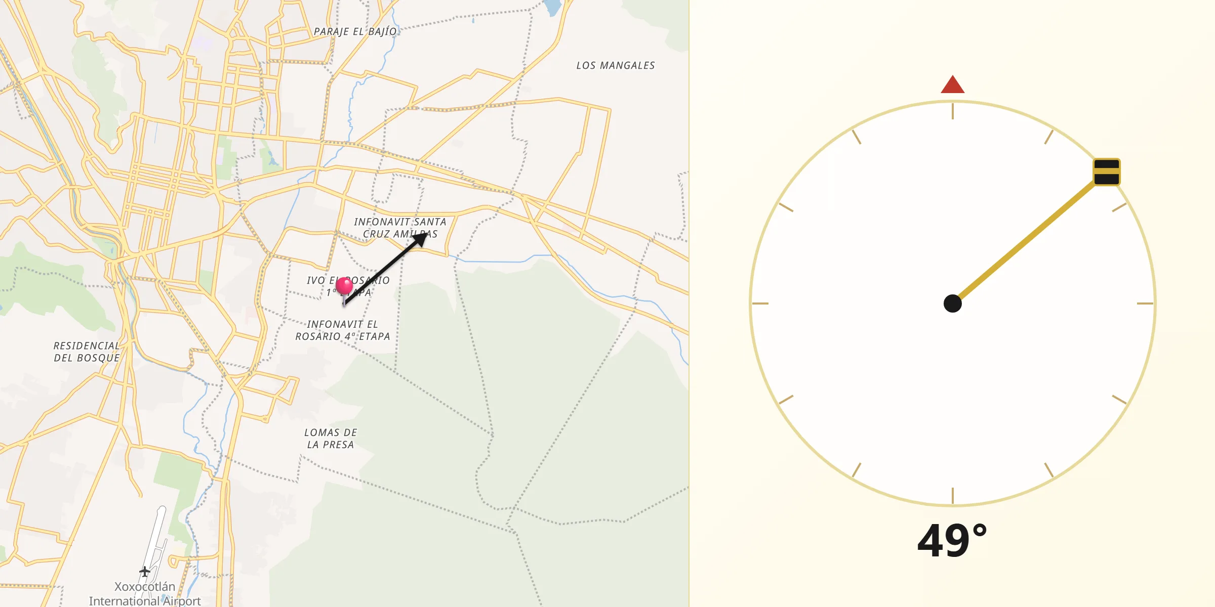 Dirección de la Qibla desde El Rosario