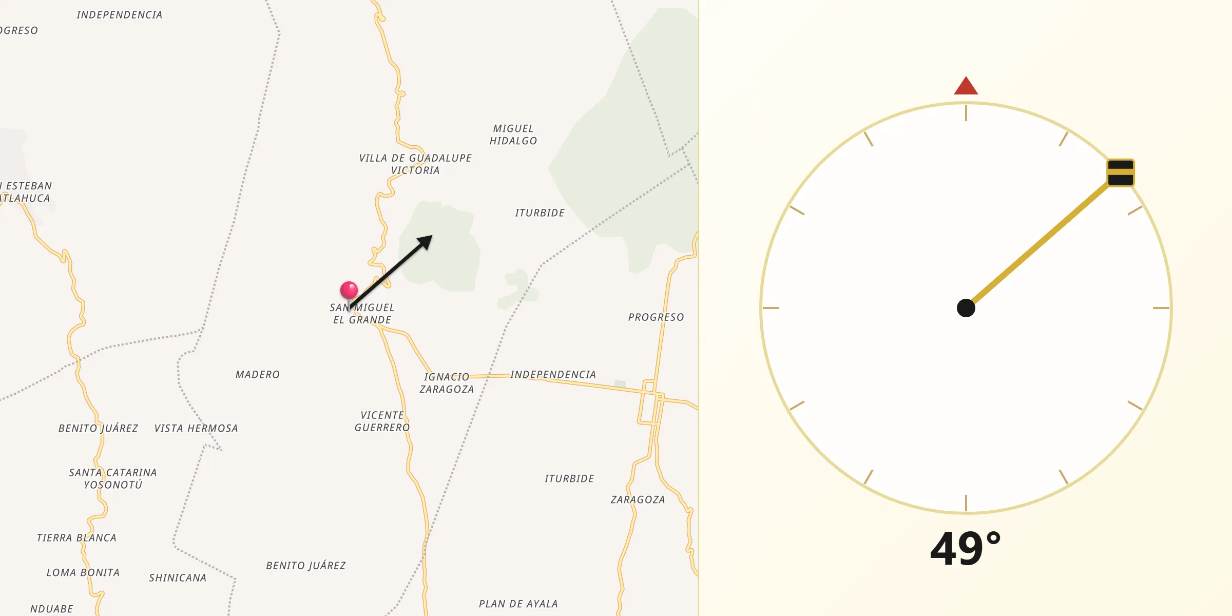 Dirección de la Qibla desde San Miguel el Grande Villa Juárez
