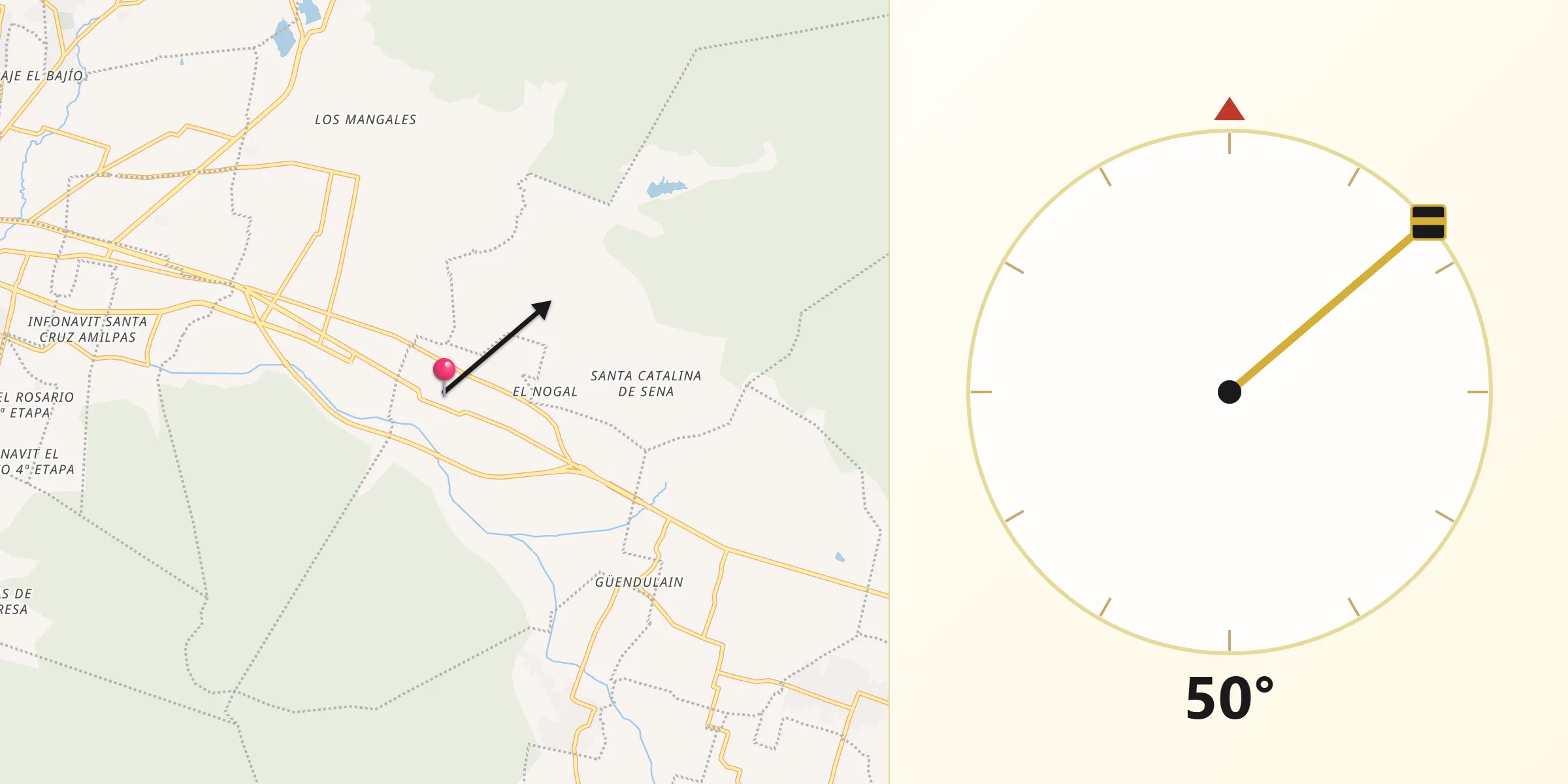 Dirección de la Qibla desde Santa María del Tule