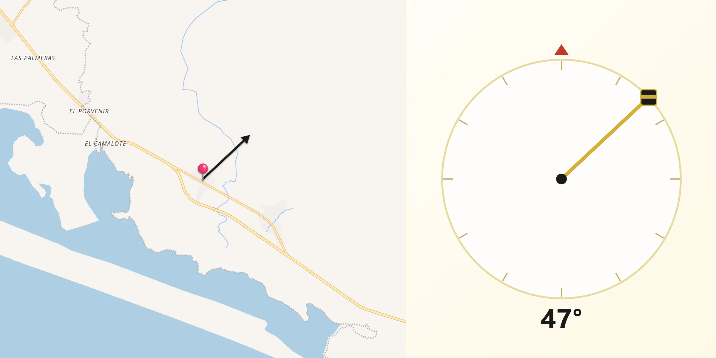 Dirección de la Qibla desde Cayaco