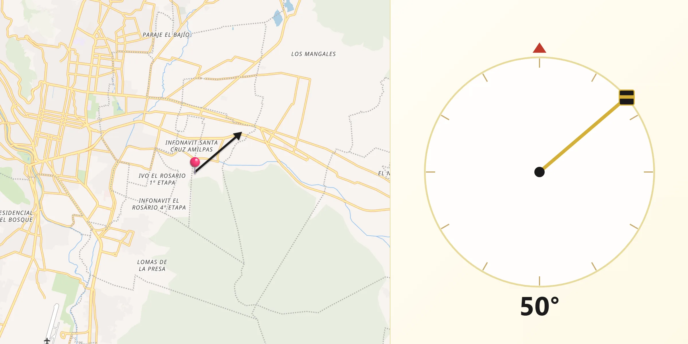 Dirección de la Qibla desde San Sebastián Tutla