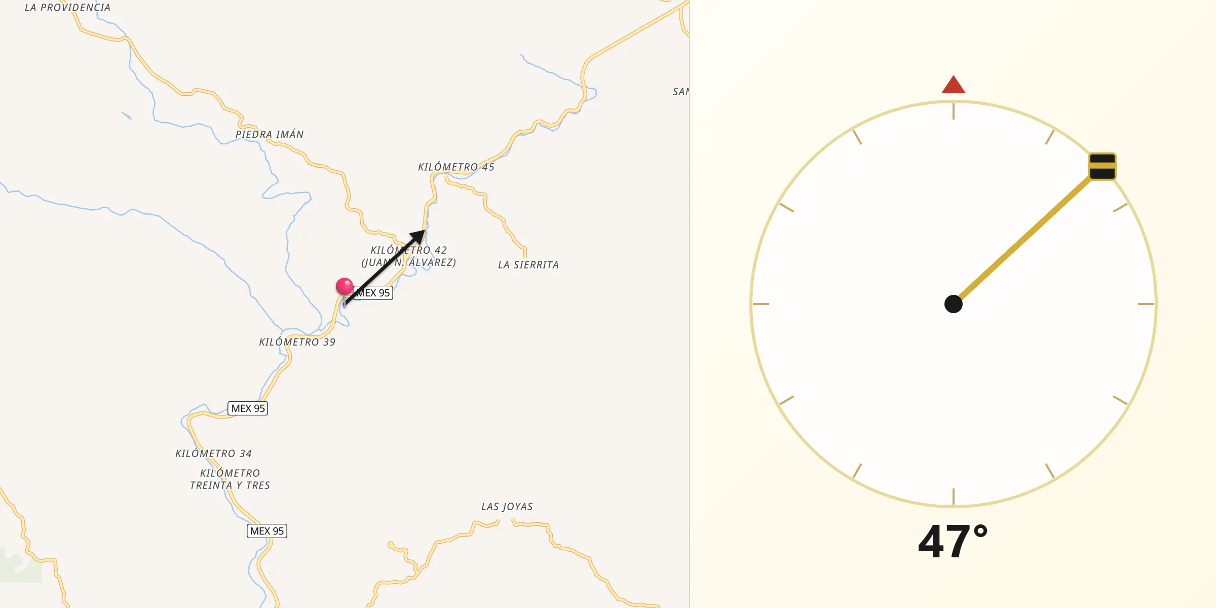 Dirección de la Qibla desde Kilómetro 40