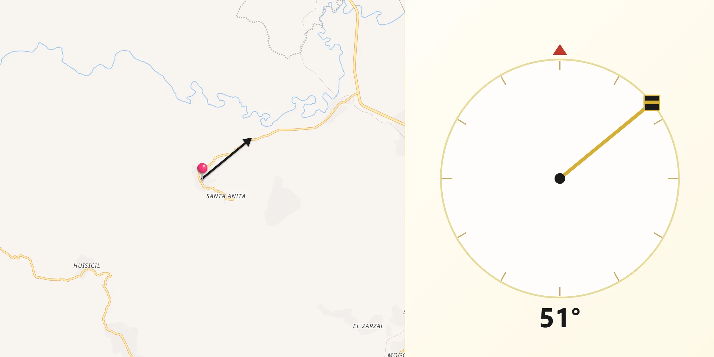 Dirección de la Qibla desde Santa Ana
