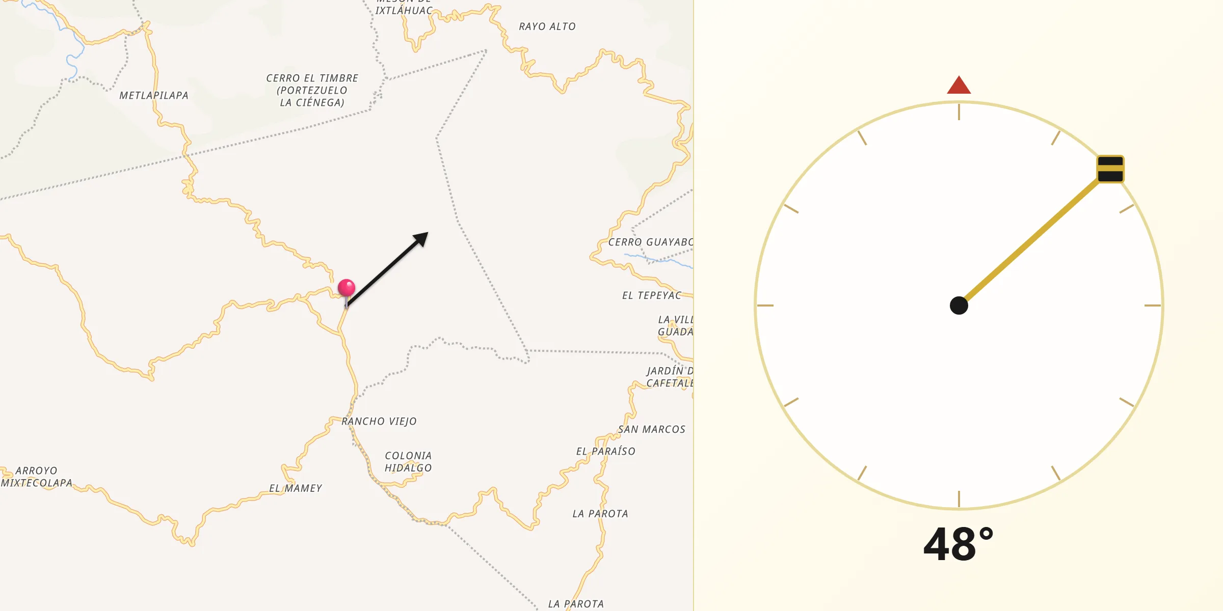 Dirección de la Qibla desde Pascala del Oro