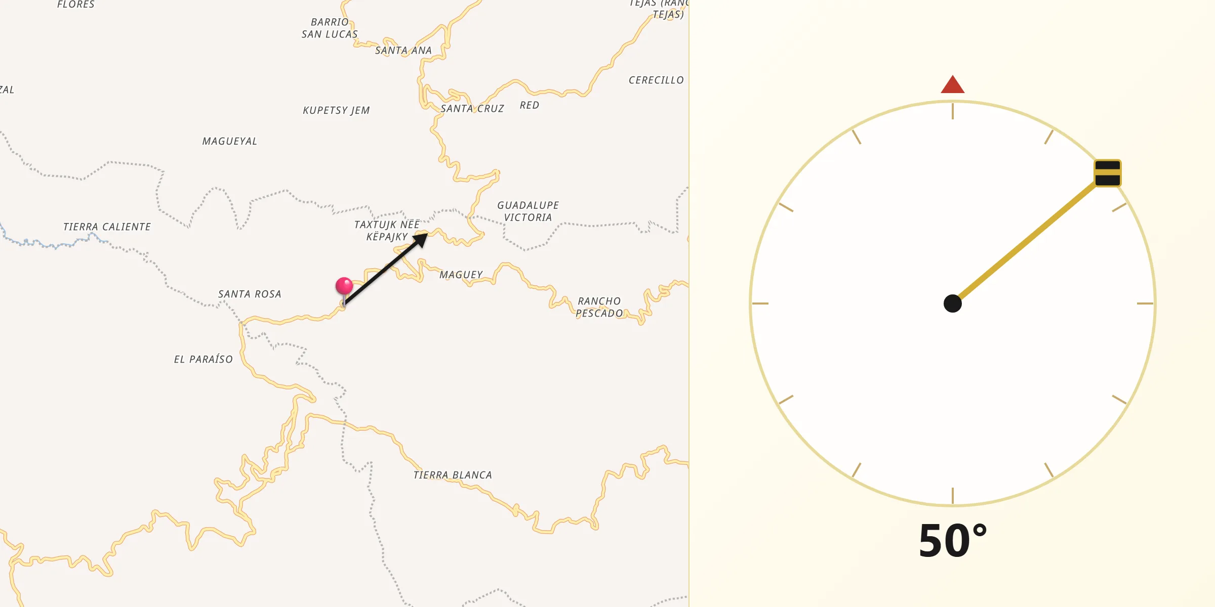 Dirección de la Qibla desde Tamazulápam del Espíritu Santo