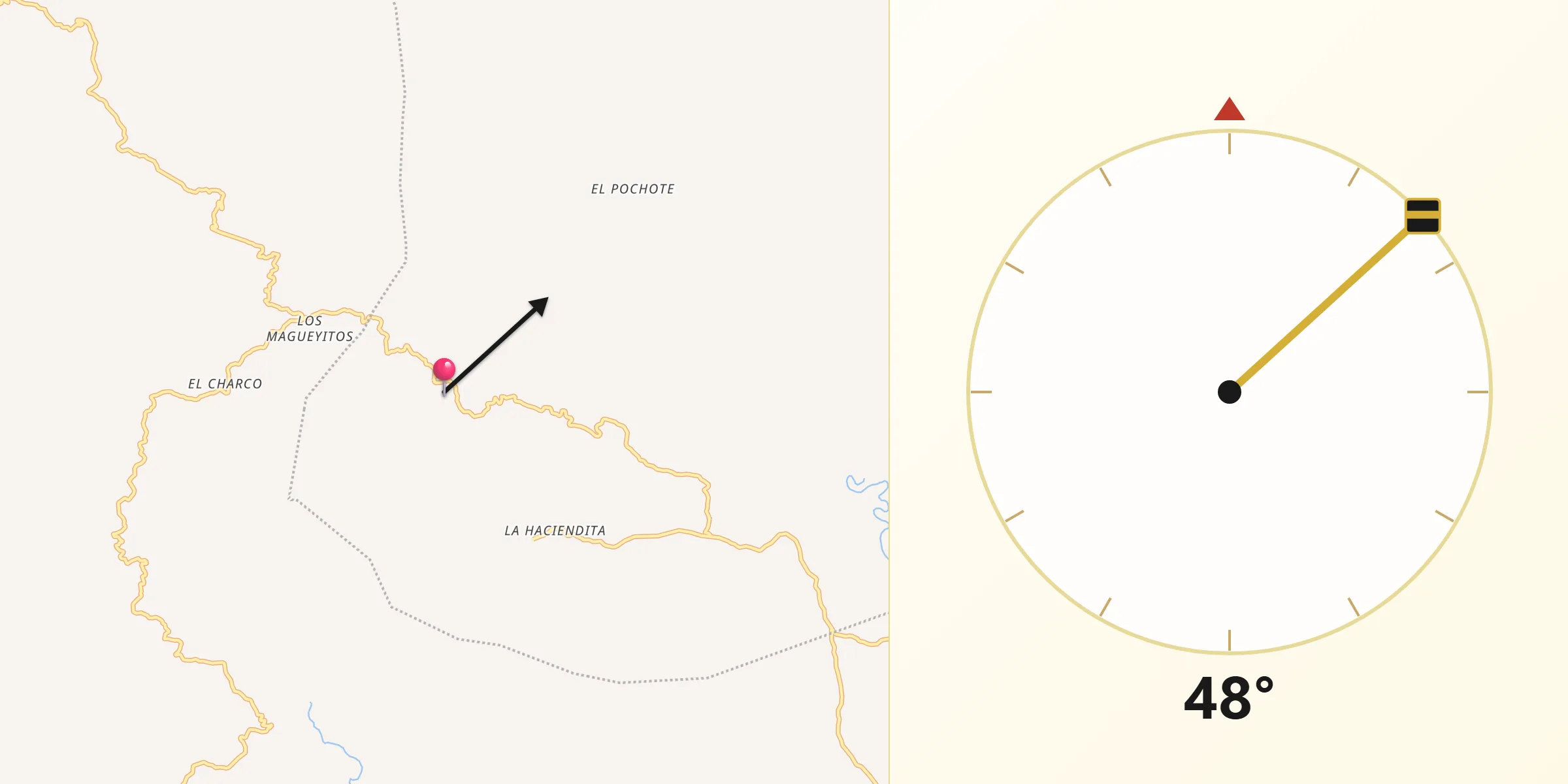 Dirección de la Qibla desde Los Tepetates