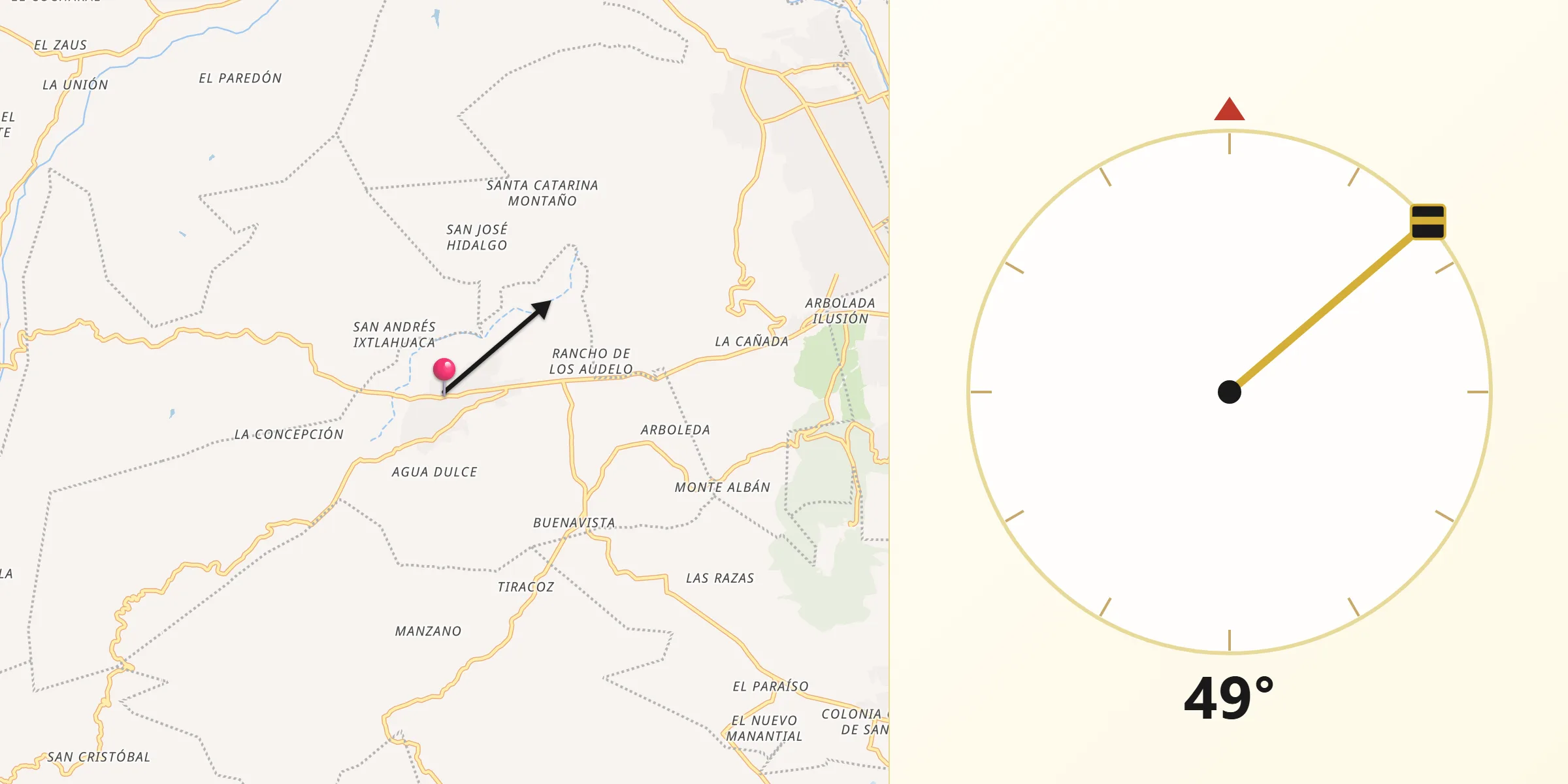 Dirección de la Qibla desde San Pedro Ixtlahuaca