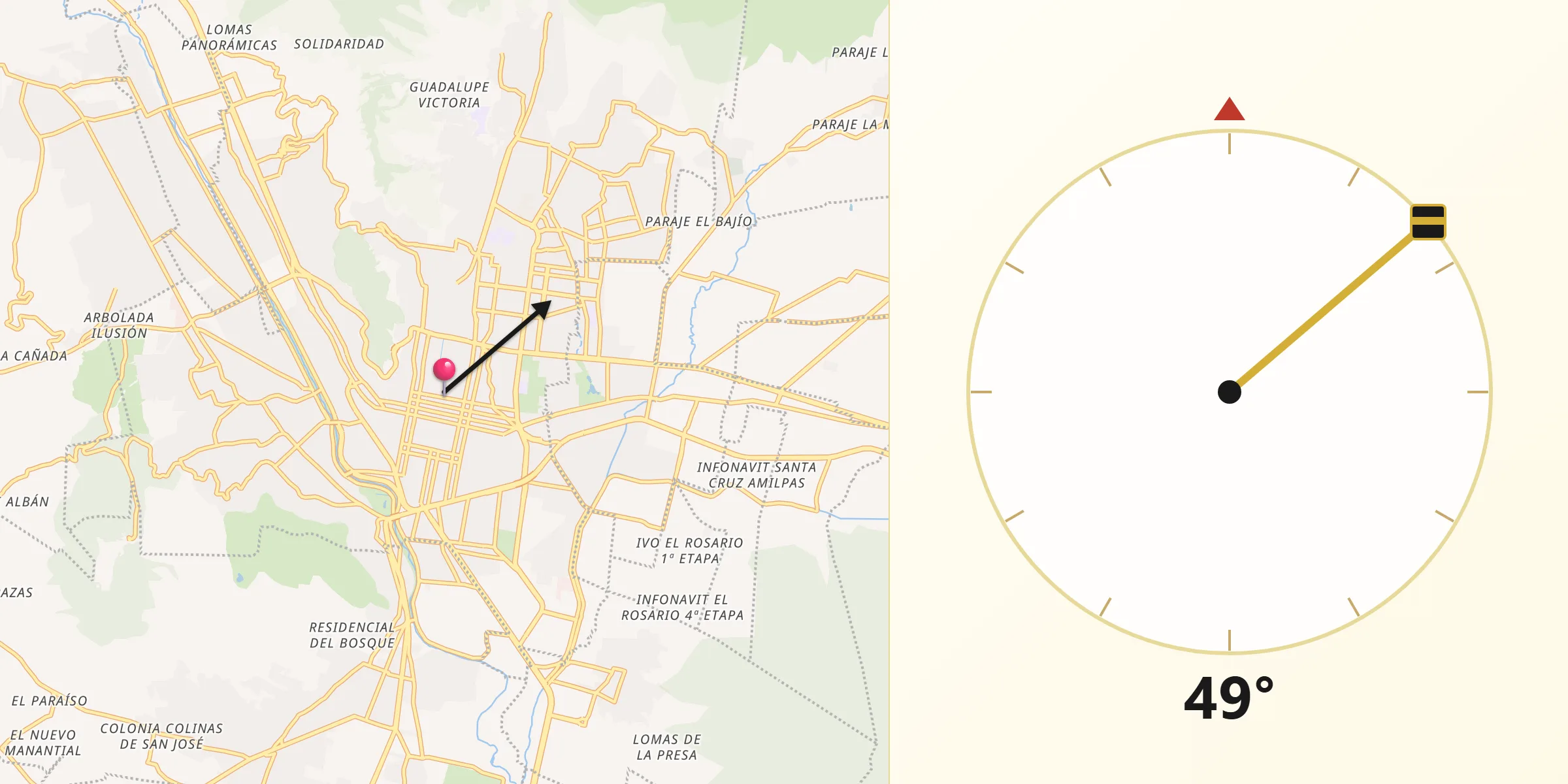 Dirección de la Qibla desde Oaxaca de Juárez