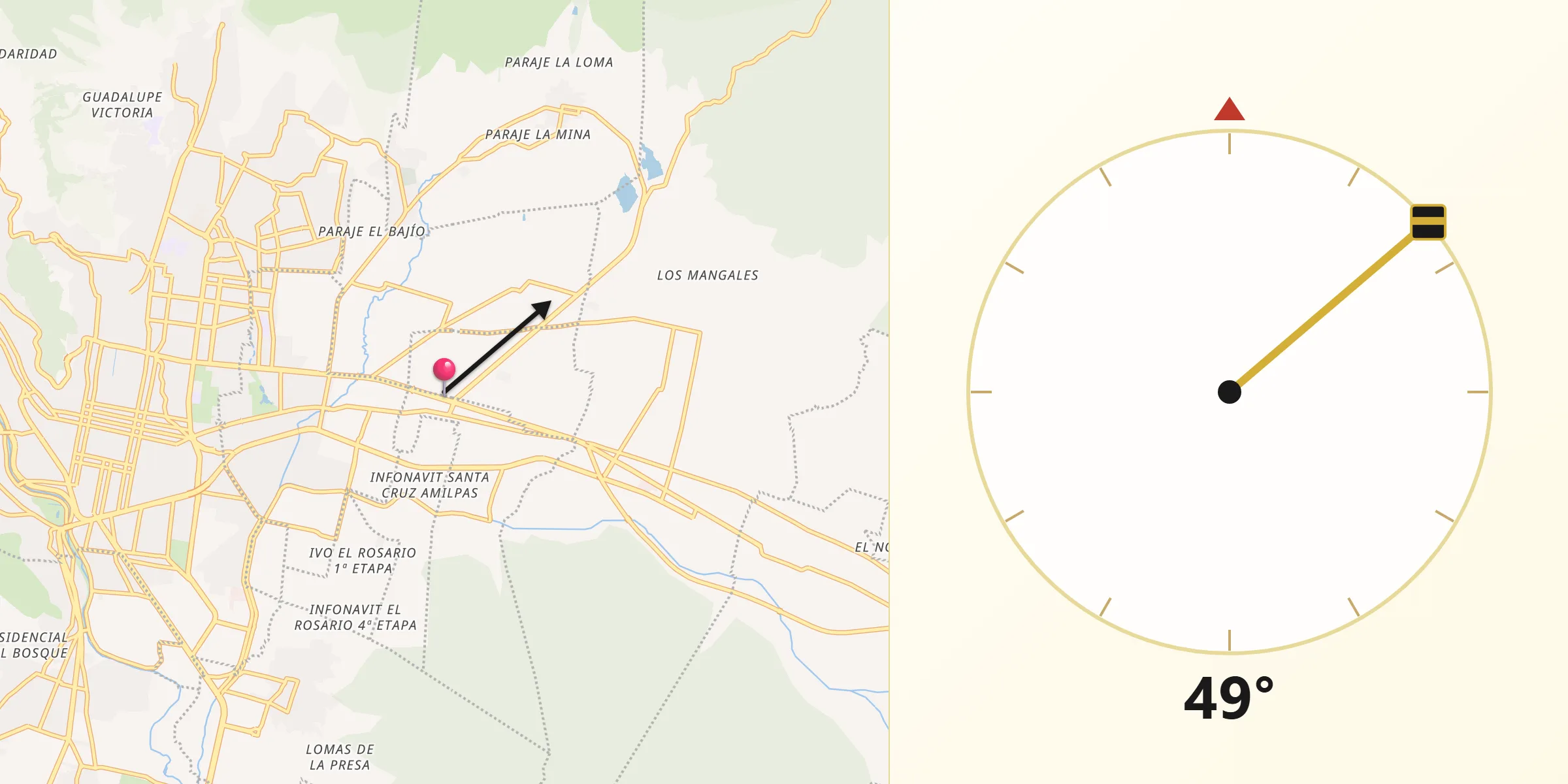Dirección de la Qibla desde Santa Lucía del Camino