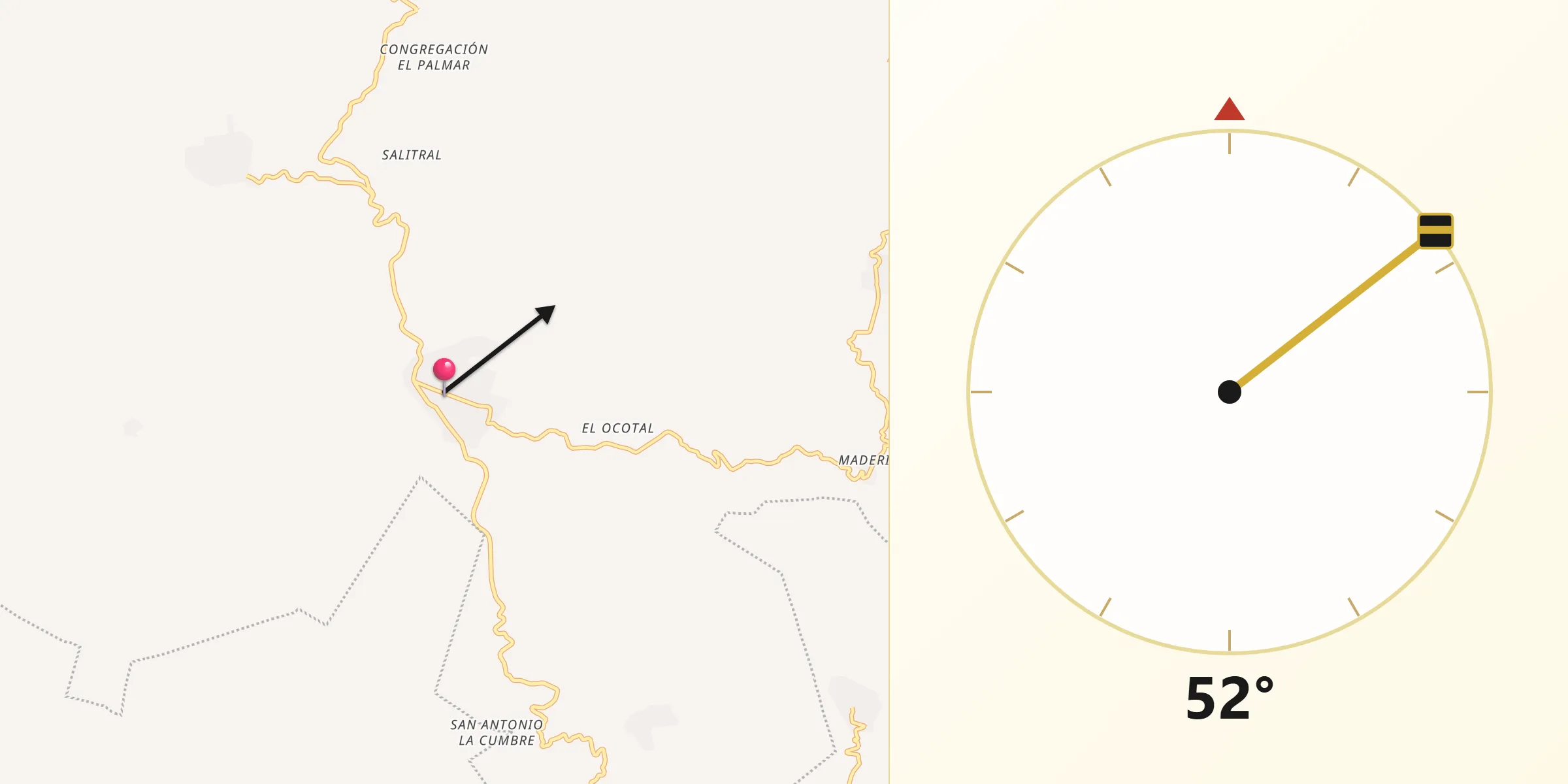 Dirección de la Qibla desde Jitotol