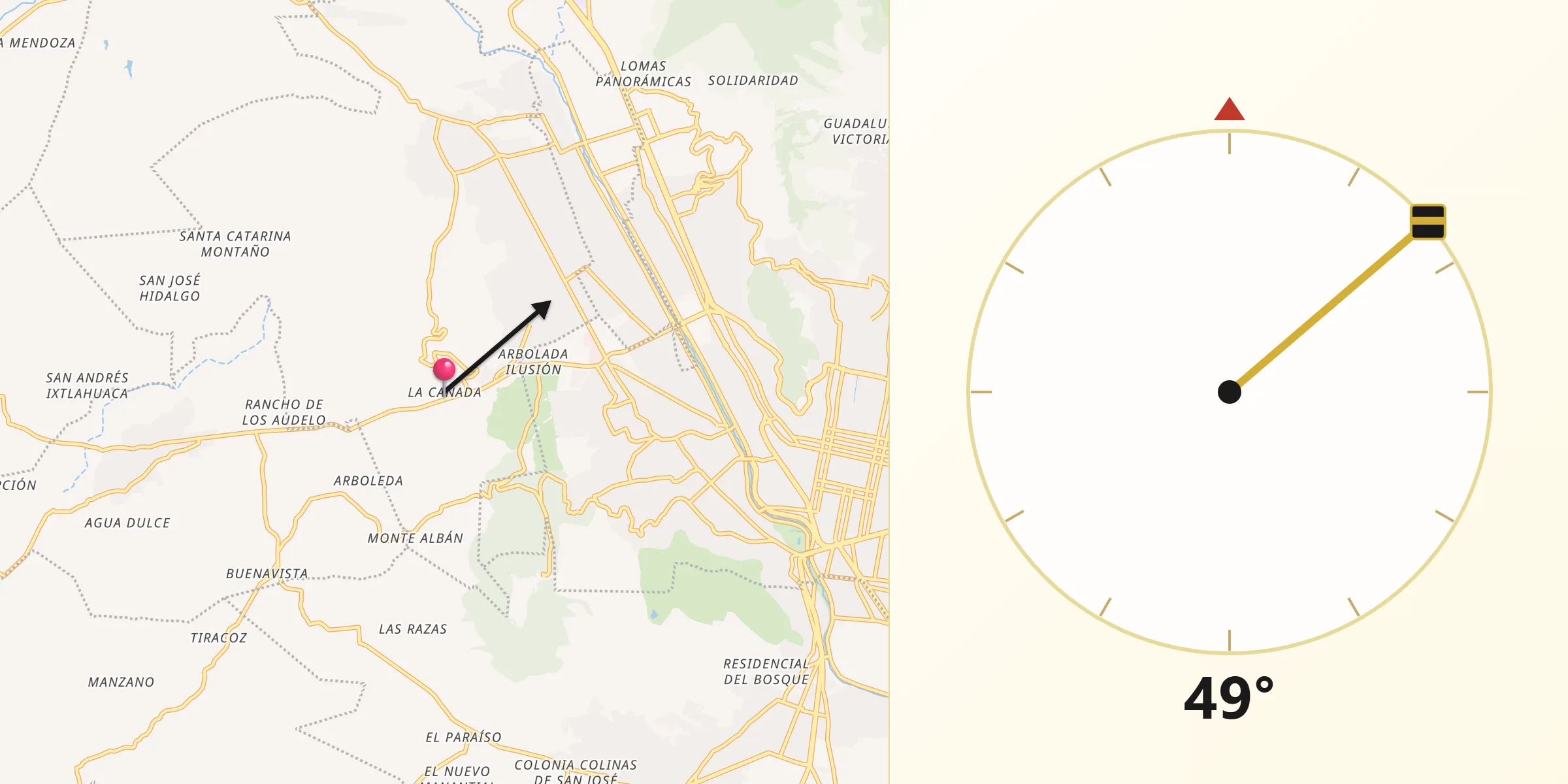 Dirección de la Qibla desde La Cañada