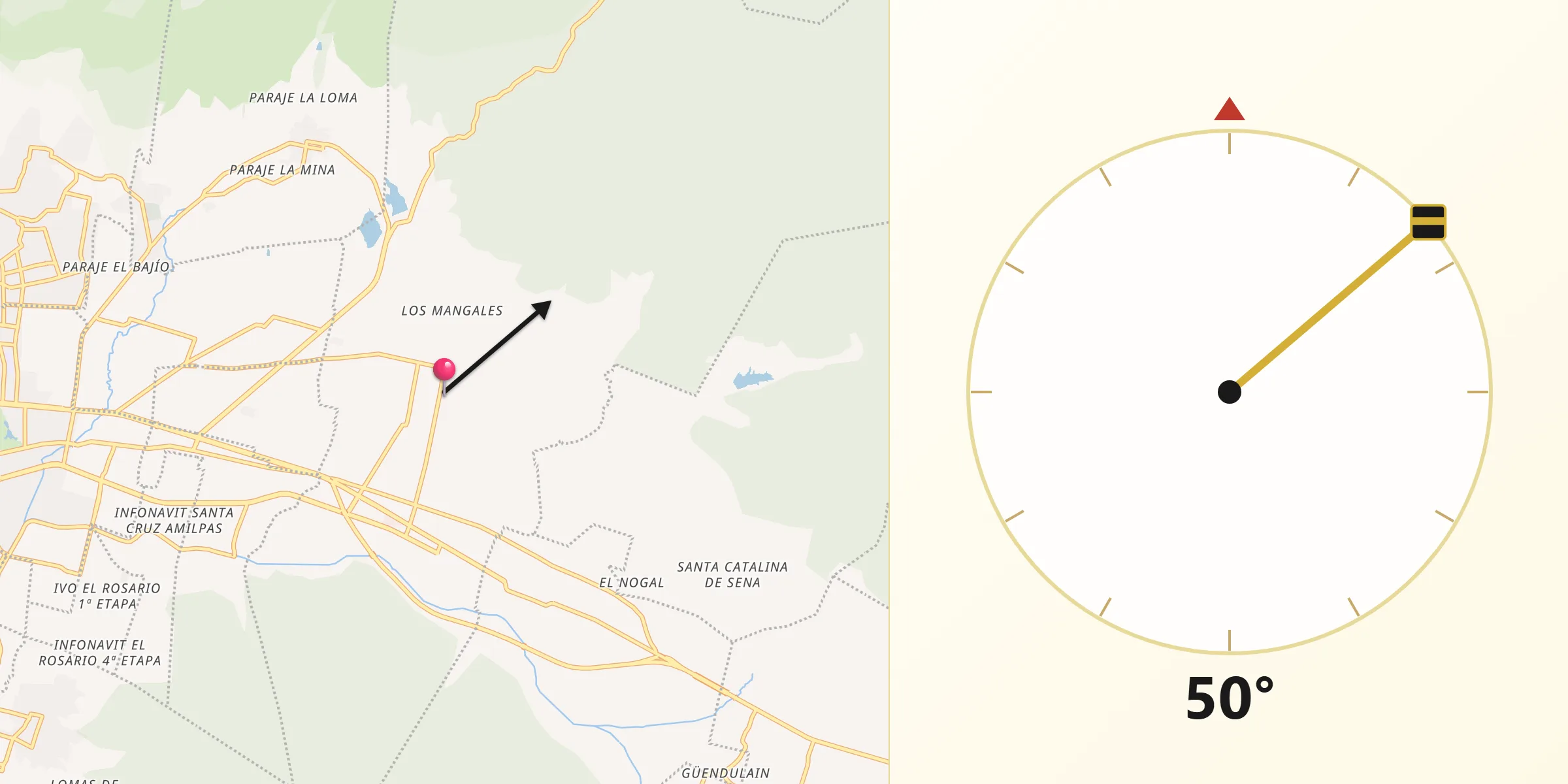 Dirección de la Qibla desde Tlalixtac de Cabrera