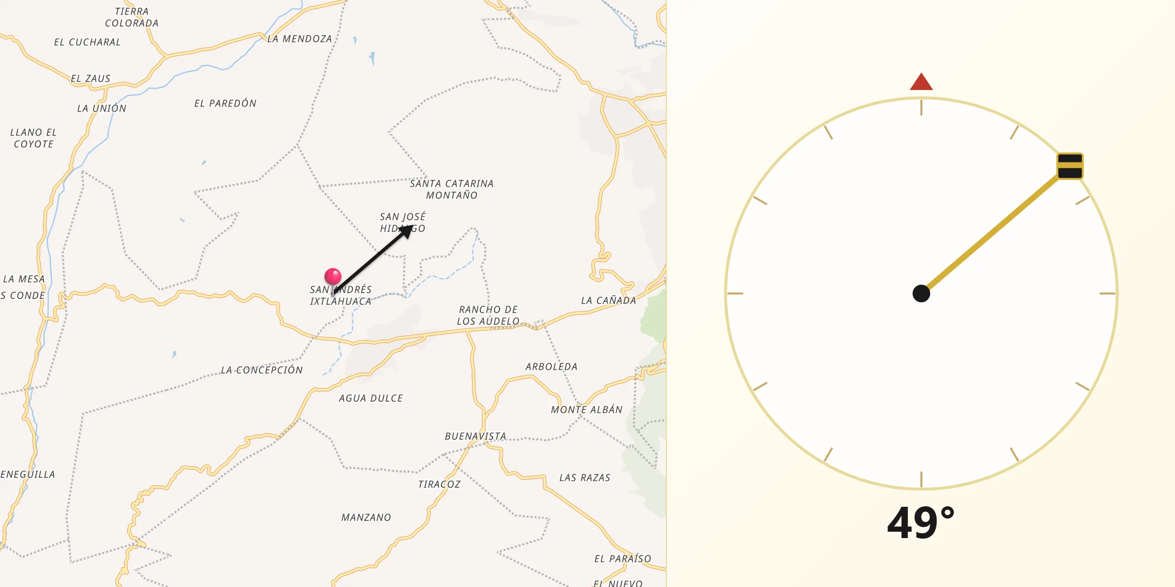 Dirección de la Qibla desde San Andrés Ixtlahuaca