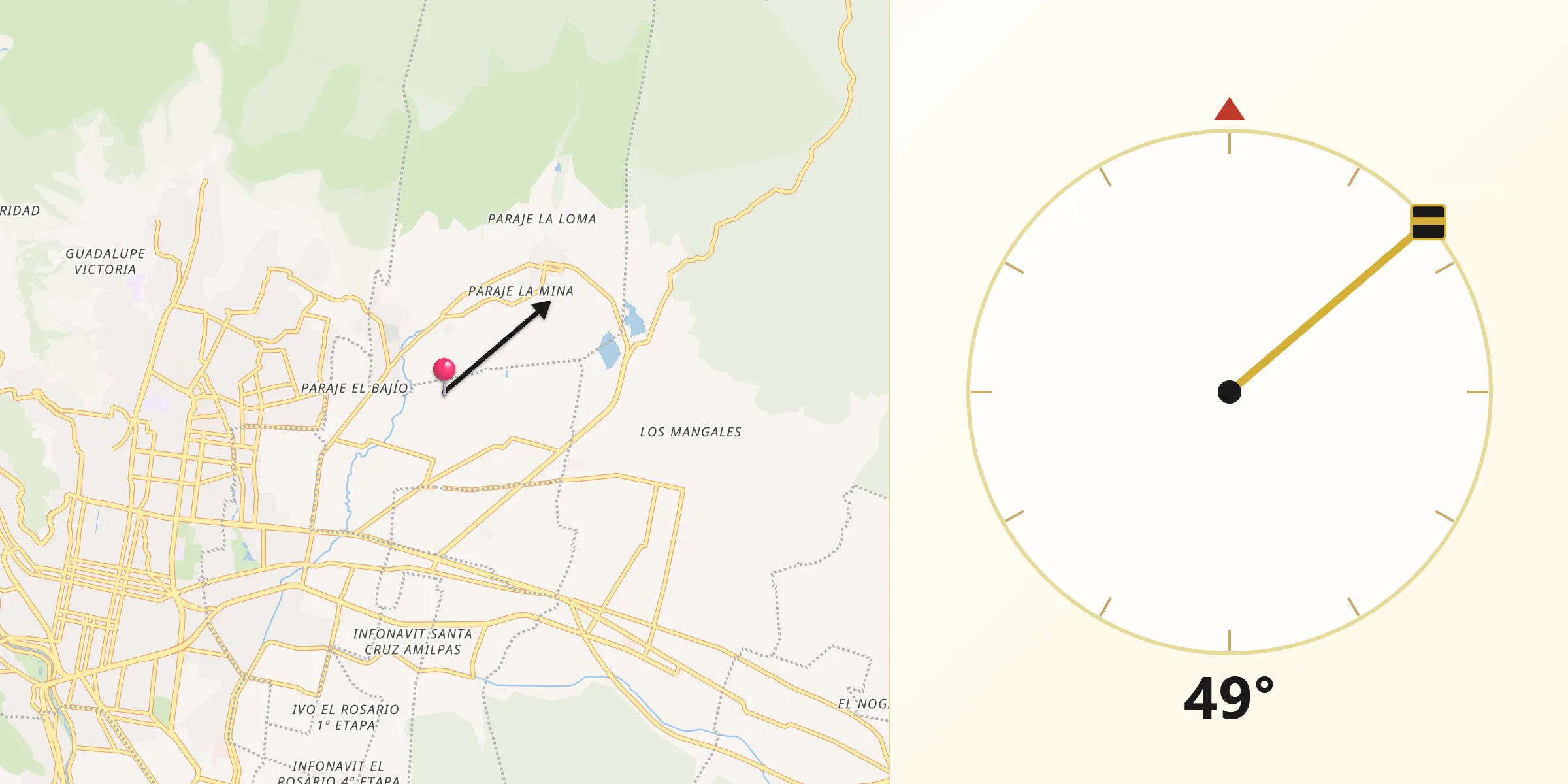 Dirección de la Qibla desde San Agustín Yatareni