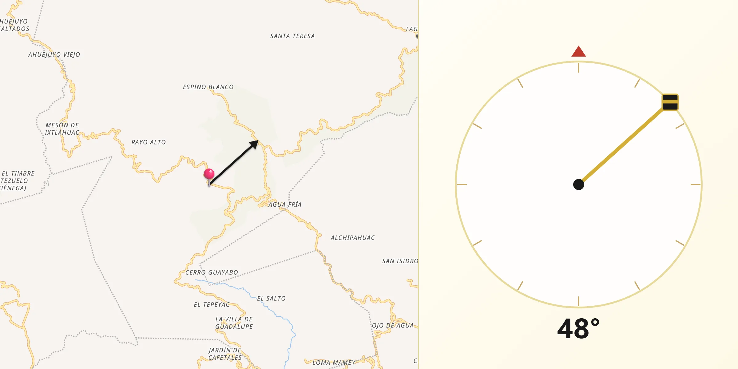 Dirección de la Qibla desde Colombia de Guadalupe