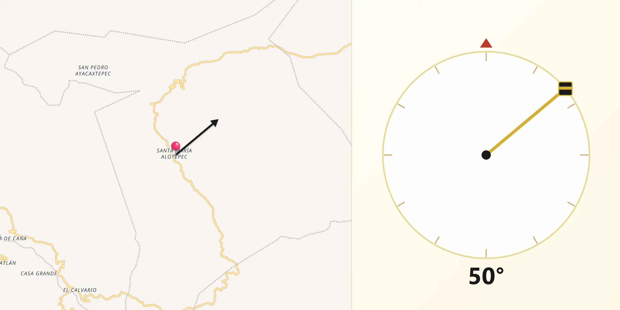 Dirección de la Qibla desde Santa María Alotepec