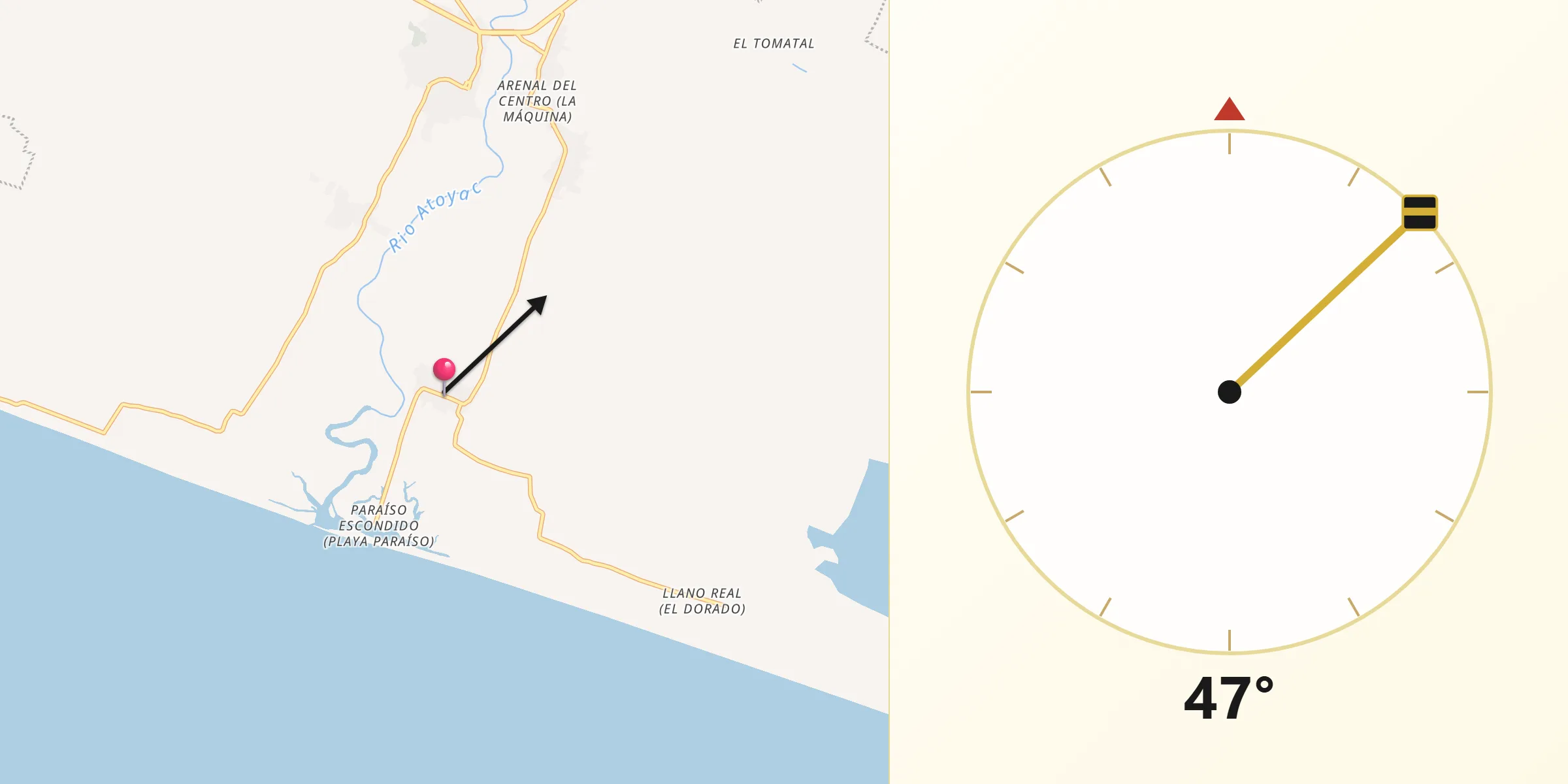 Dirección de la Qibla desde Hacienda de Cabañas