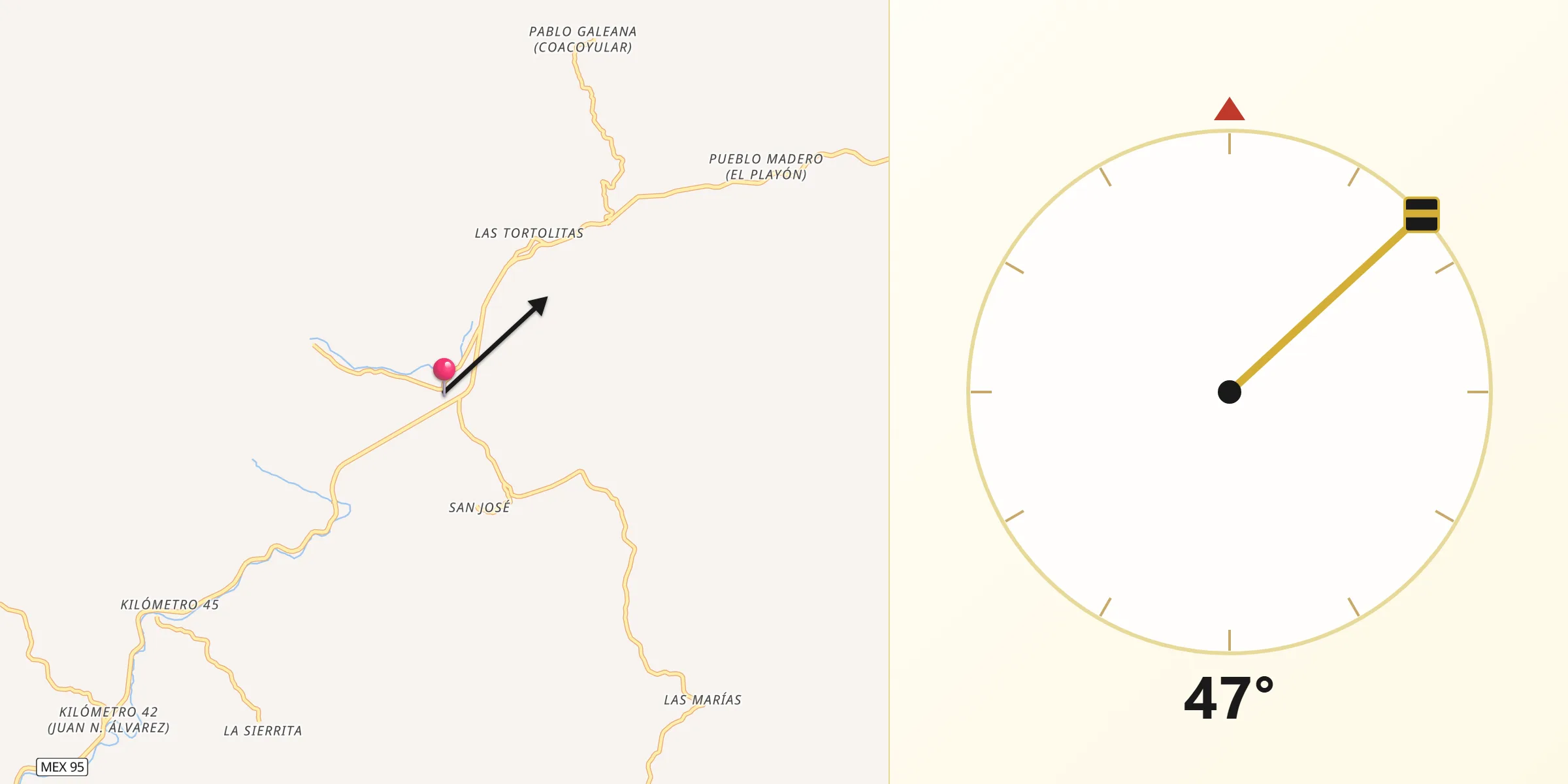 Dirección de la Qibla desde Xaltianguis