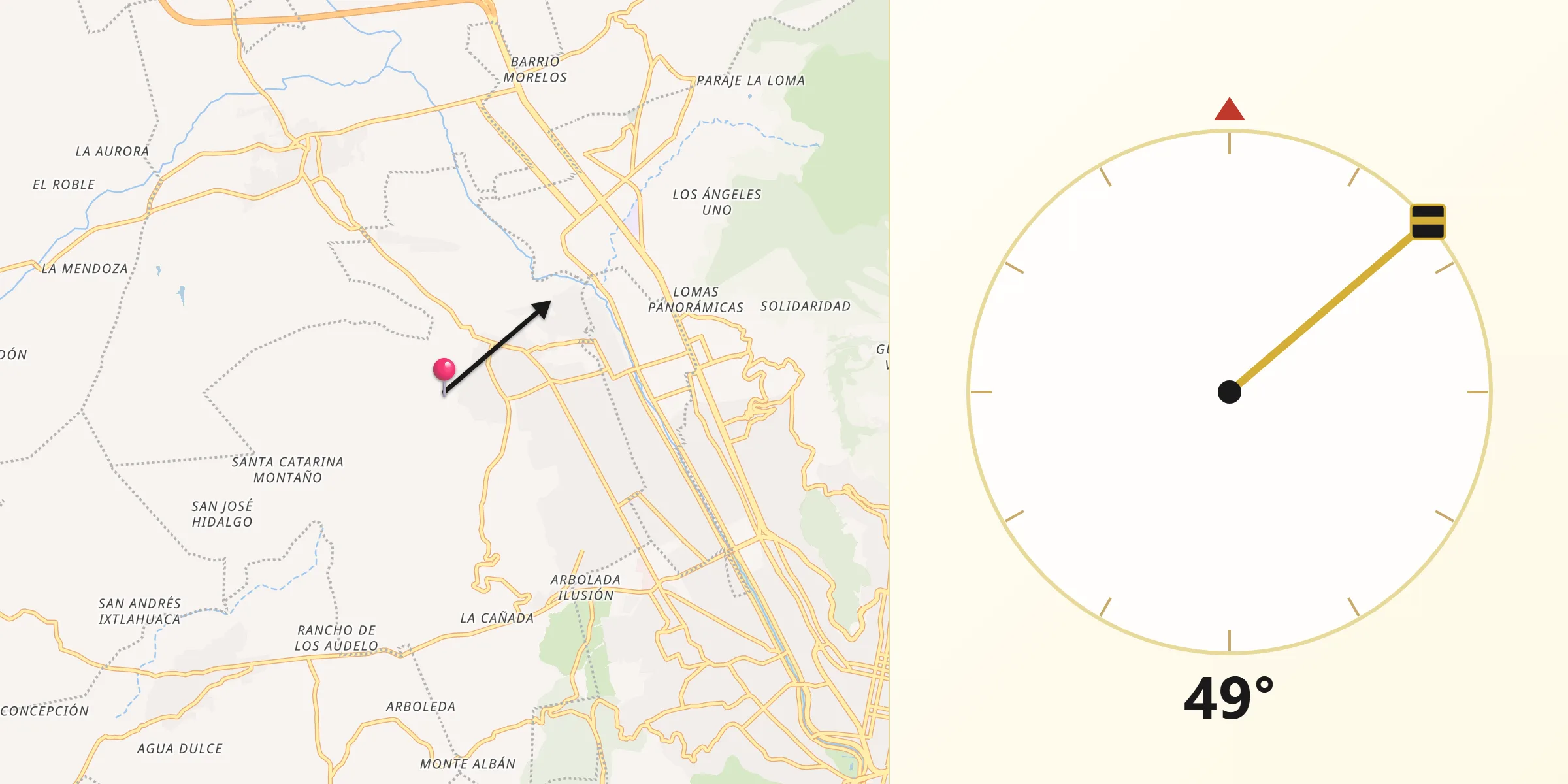 Dirección de la Qibla desde Santa María Atzompa