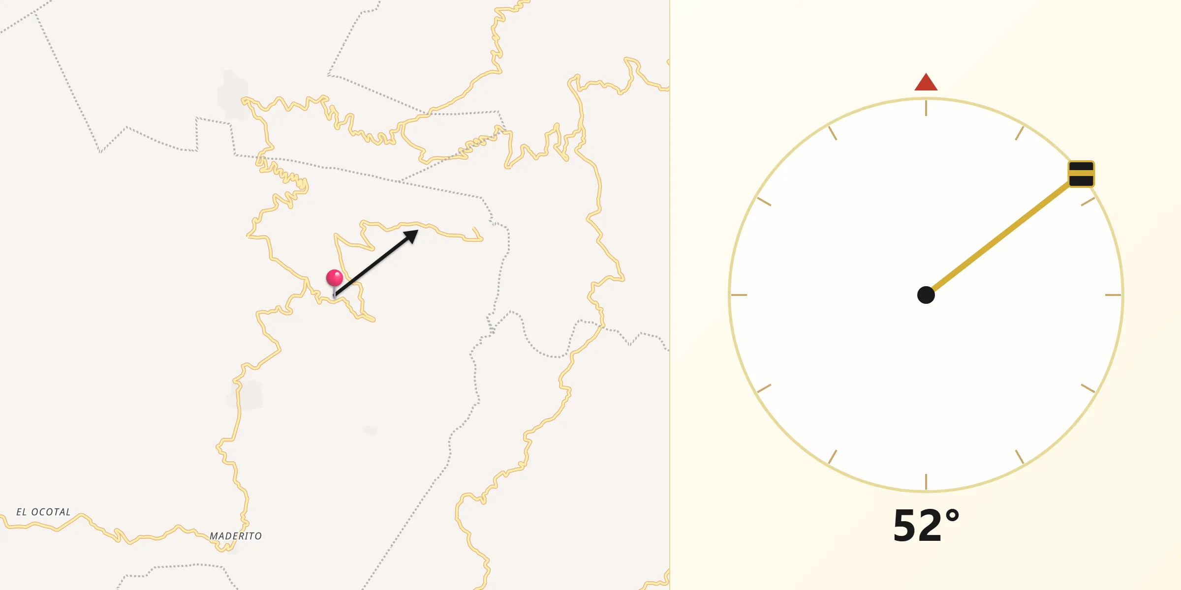 Dirección de la Qibla desde Cálido