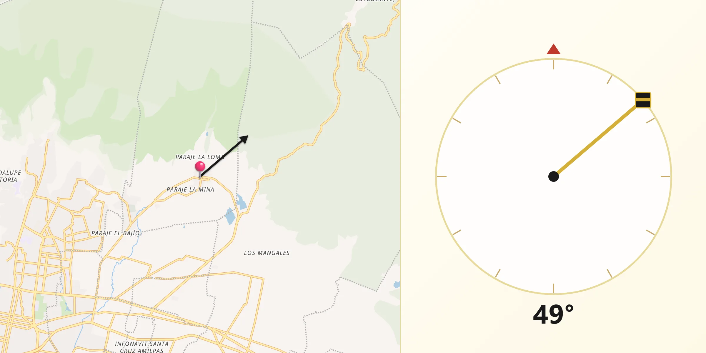 Dirección de la Qibla desde San Andrés Huayápam