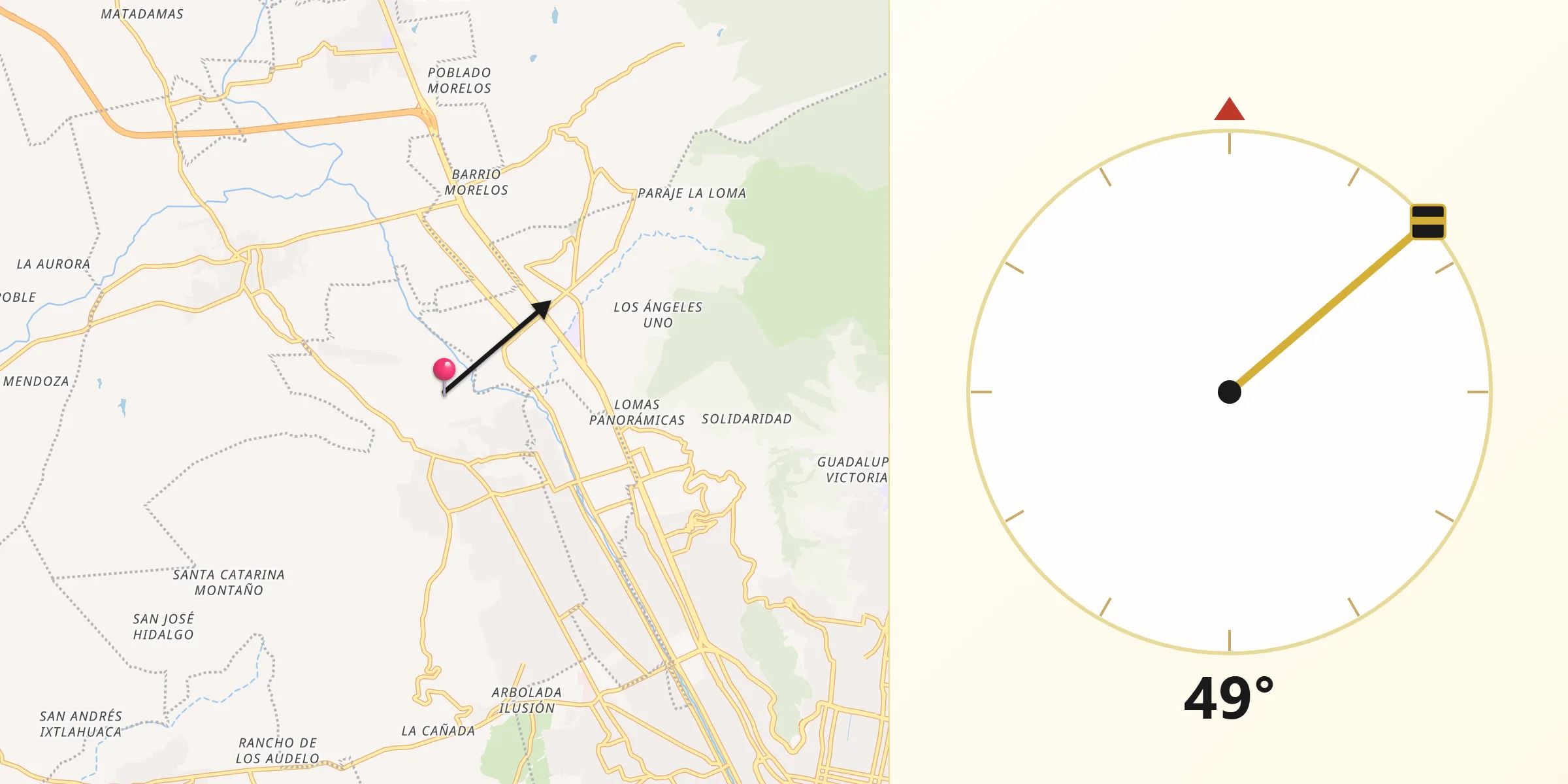 Dirección de la Qibla desde Fraccionamiento Riberas de San Jerónimo