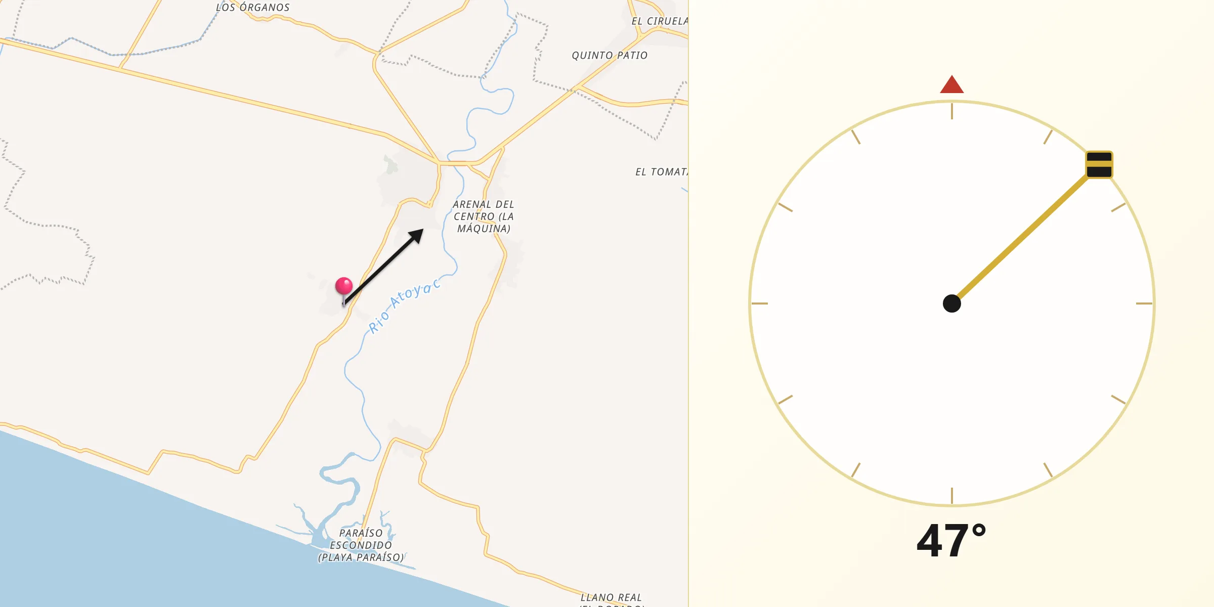 Dirección de la Qibla desde Las Tunas