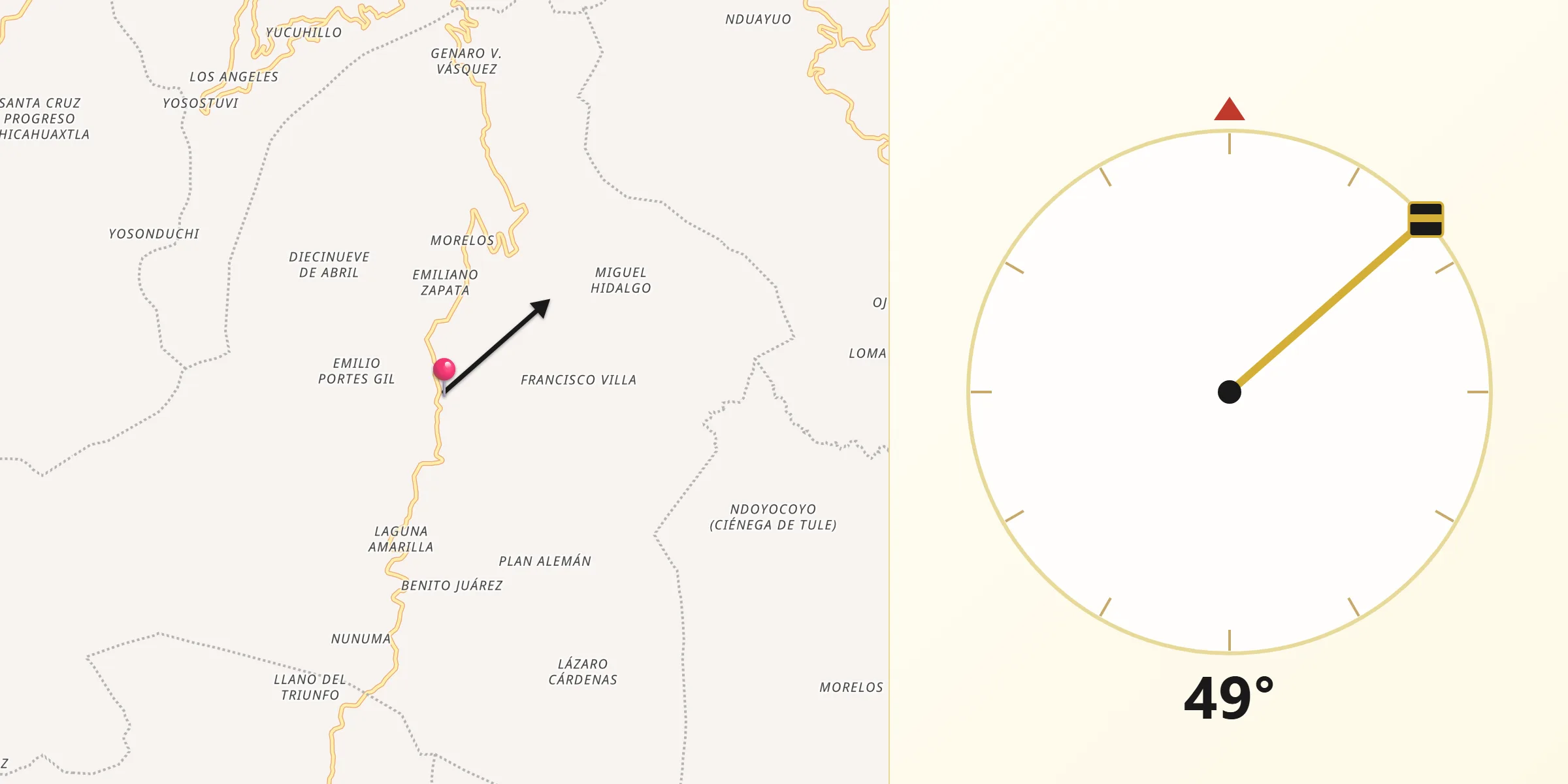Dirección de la Qibla desde Santo Tomás Ocotepec