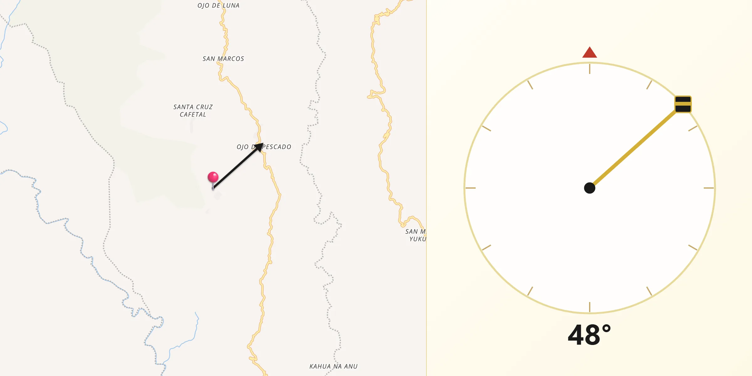 Dirección de la Qibla desde Metlatónoc