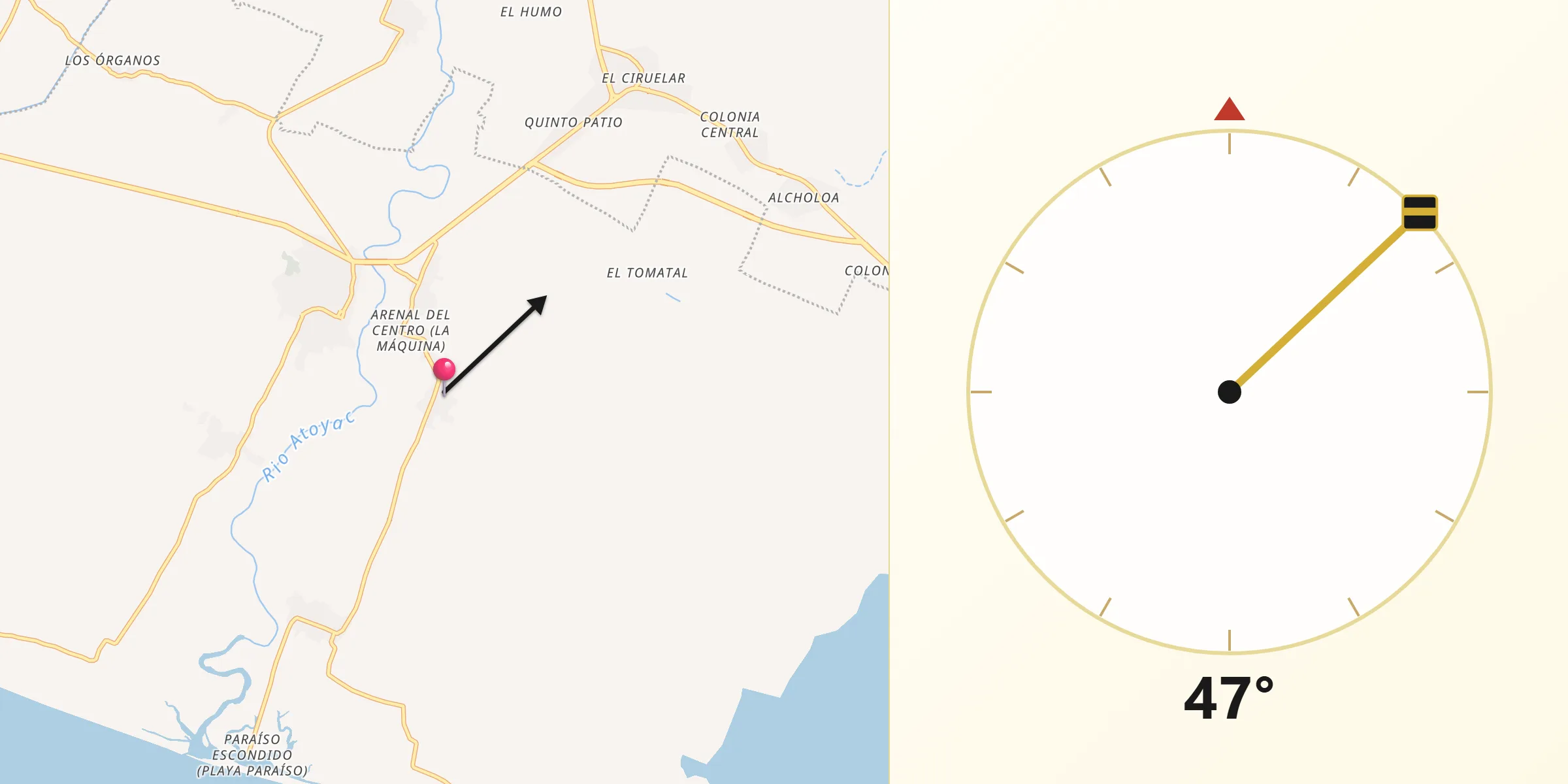 Dirección de la Qibla desde Arenal de Álvarez (Arenal de Paco)