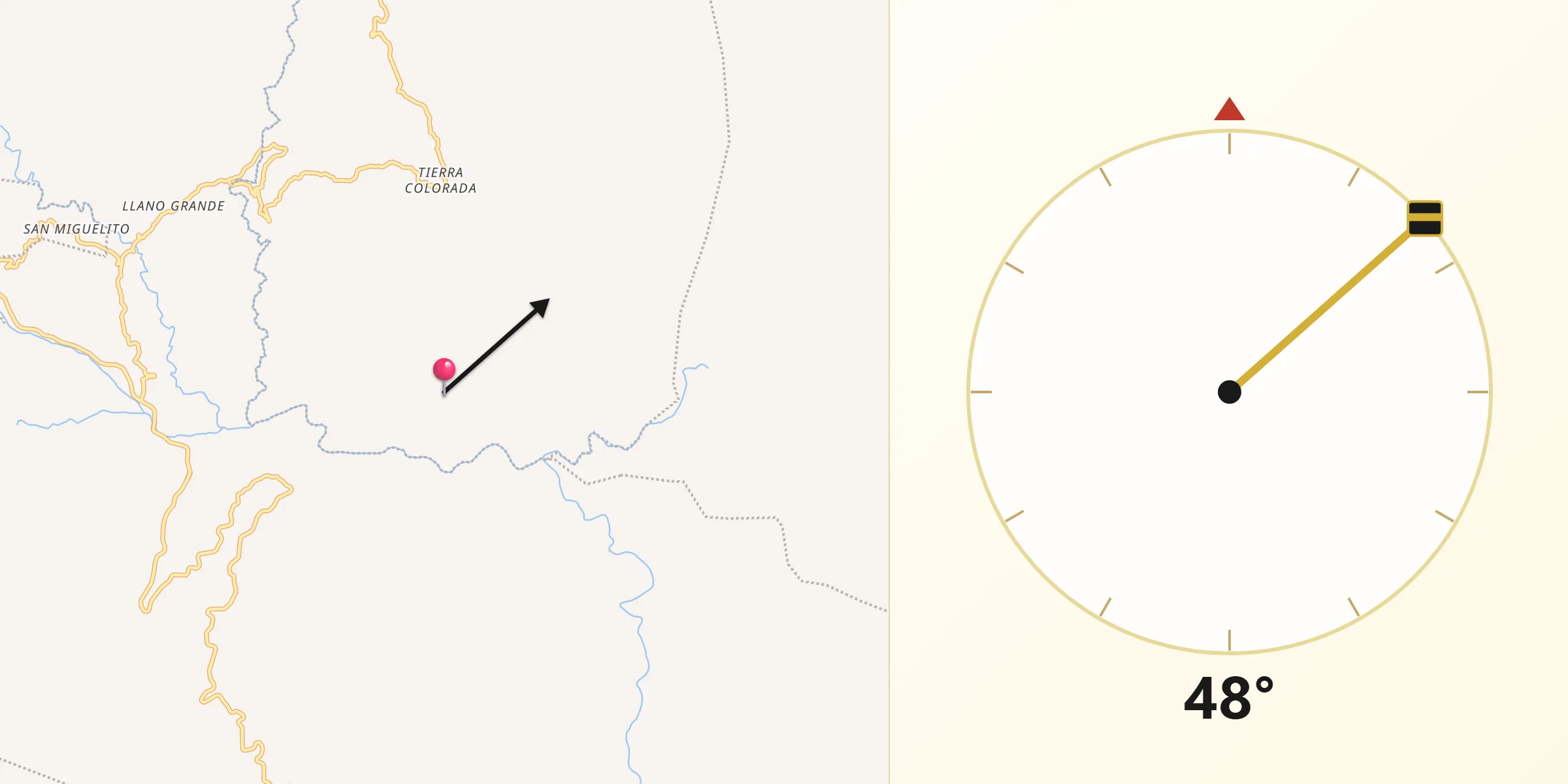 Dirección de la Qibla desde El Jicaral